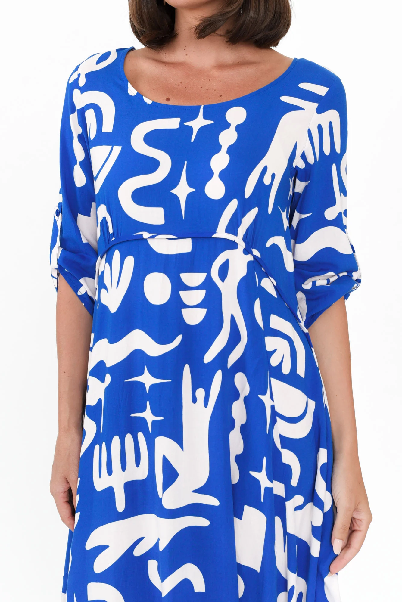 Curio Blue Abstract Crescent Dress