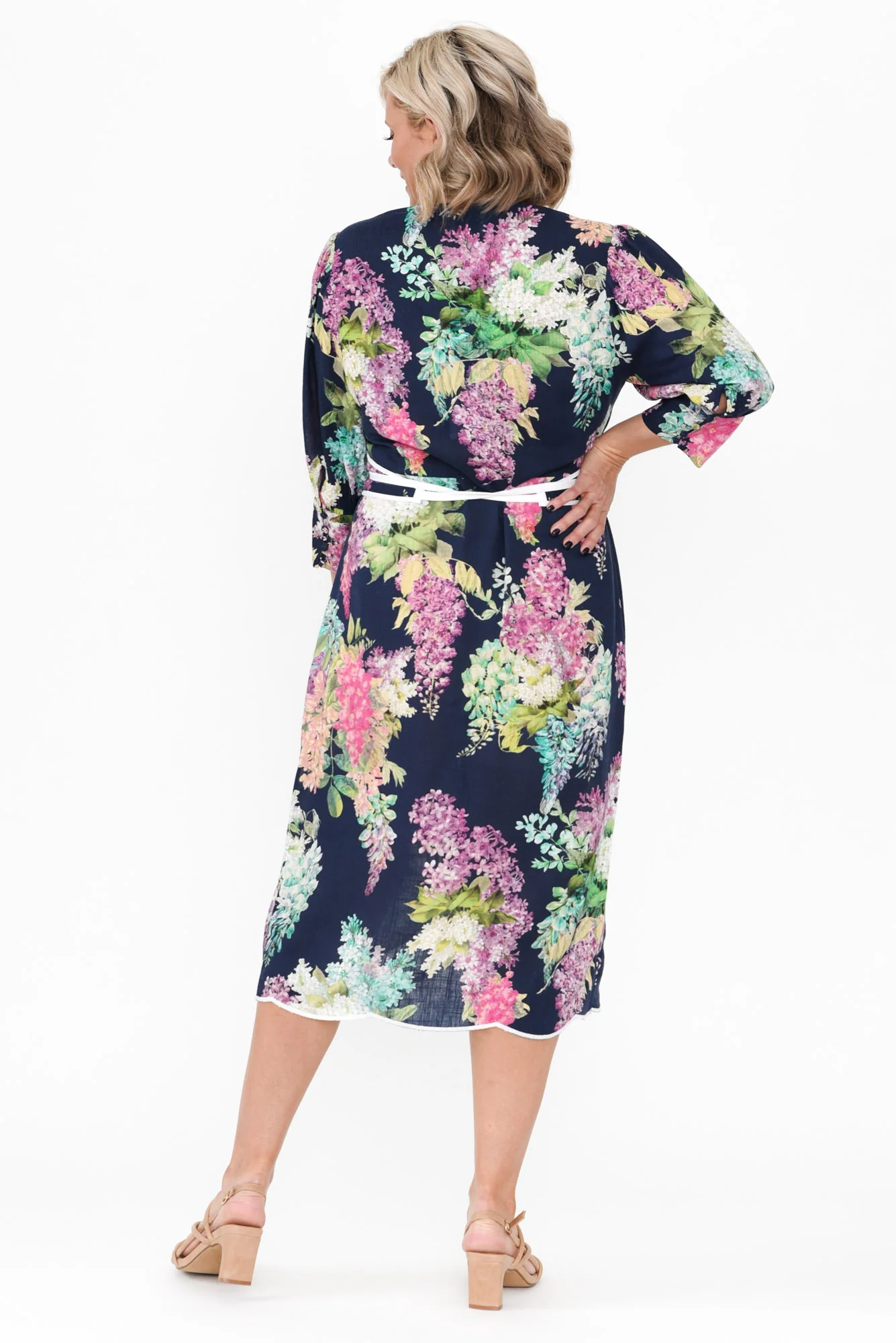 Augustine Navy Wisteria Linen Blend Dress