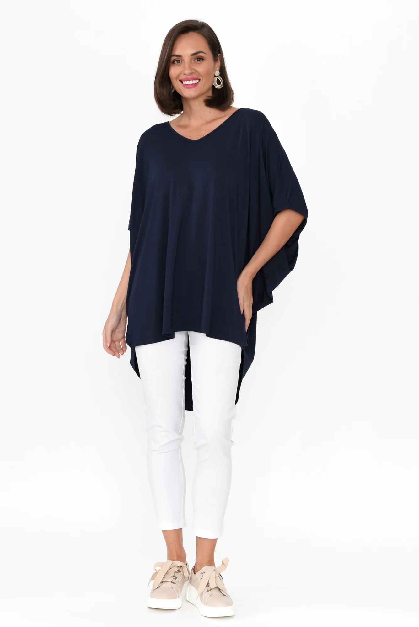 Emory Navy Bamboo Hi Lo Batwing Top