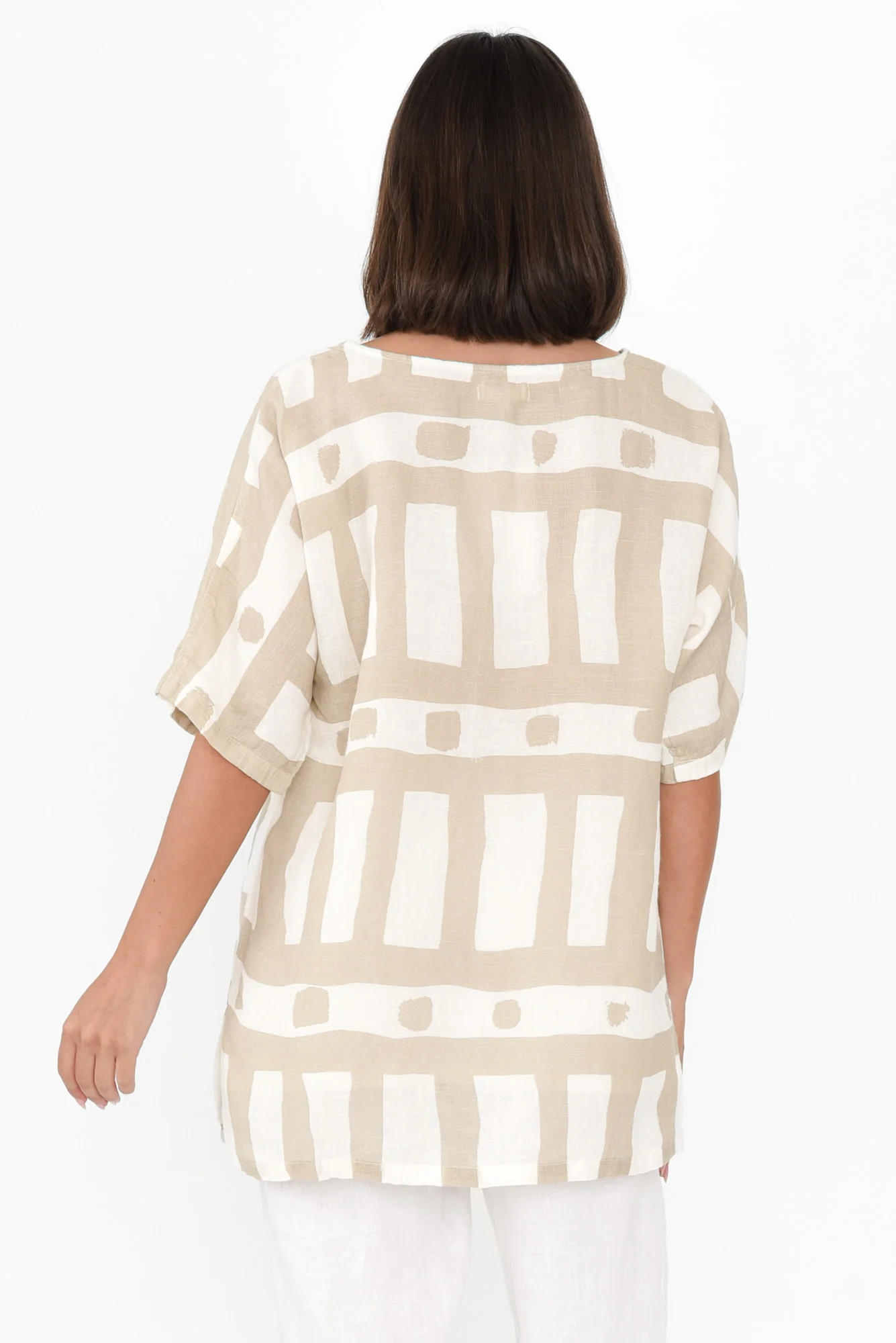 Atara Beige Geo Linen Top
