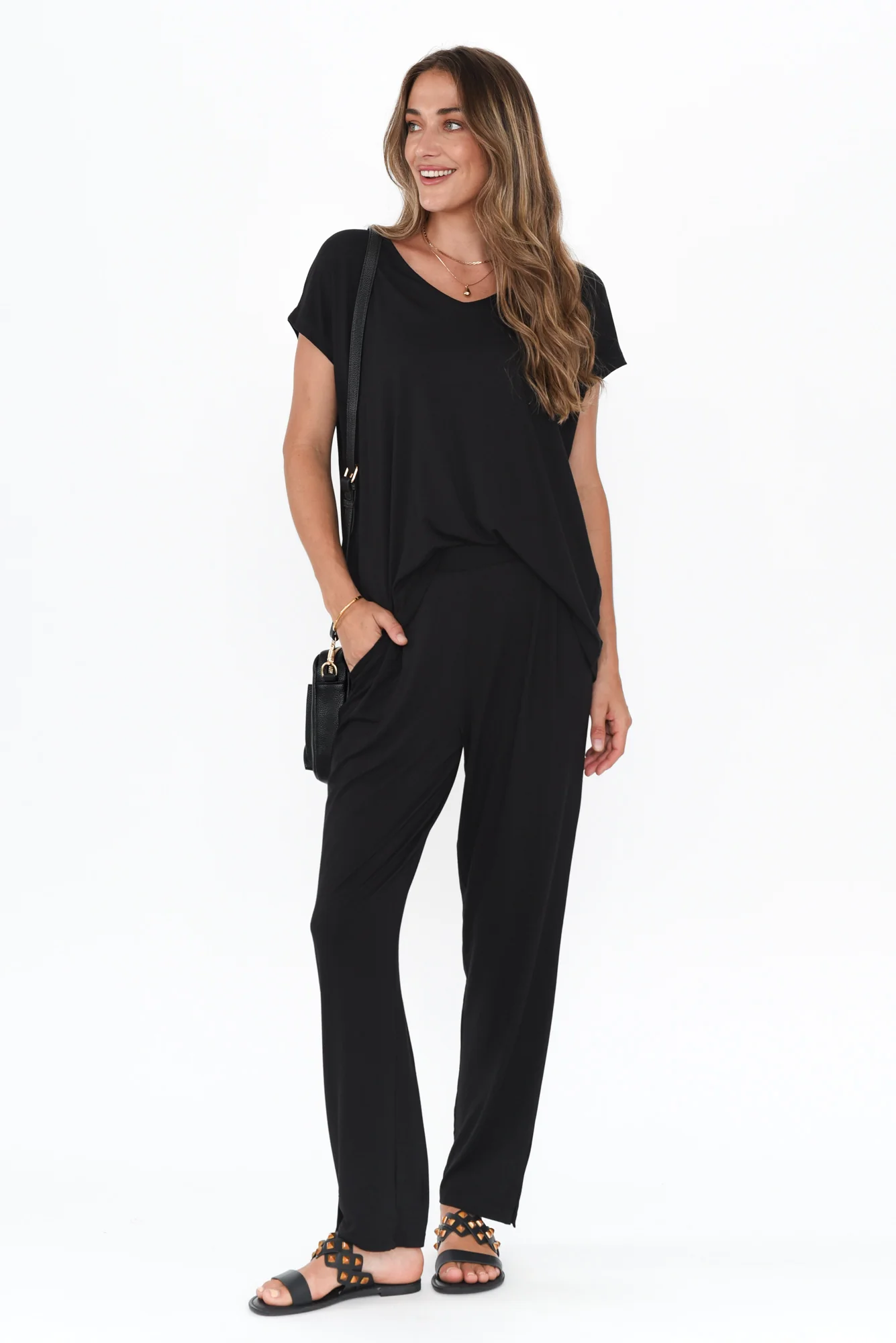 Jenner Black V Neck Tee