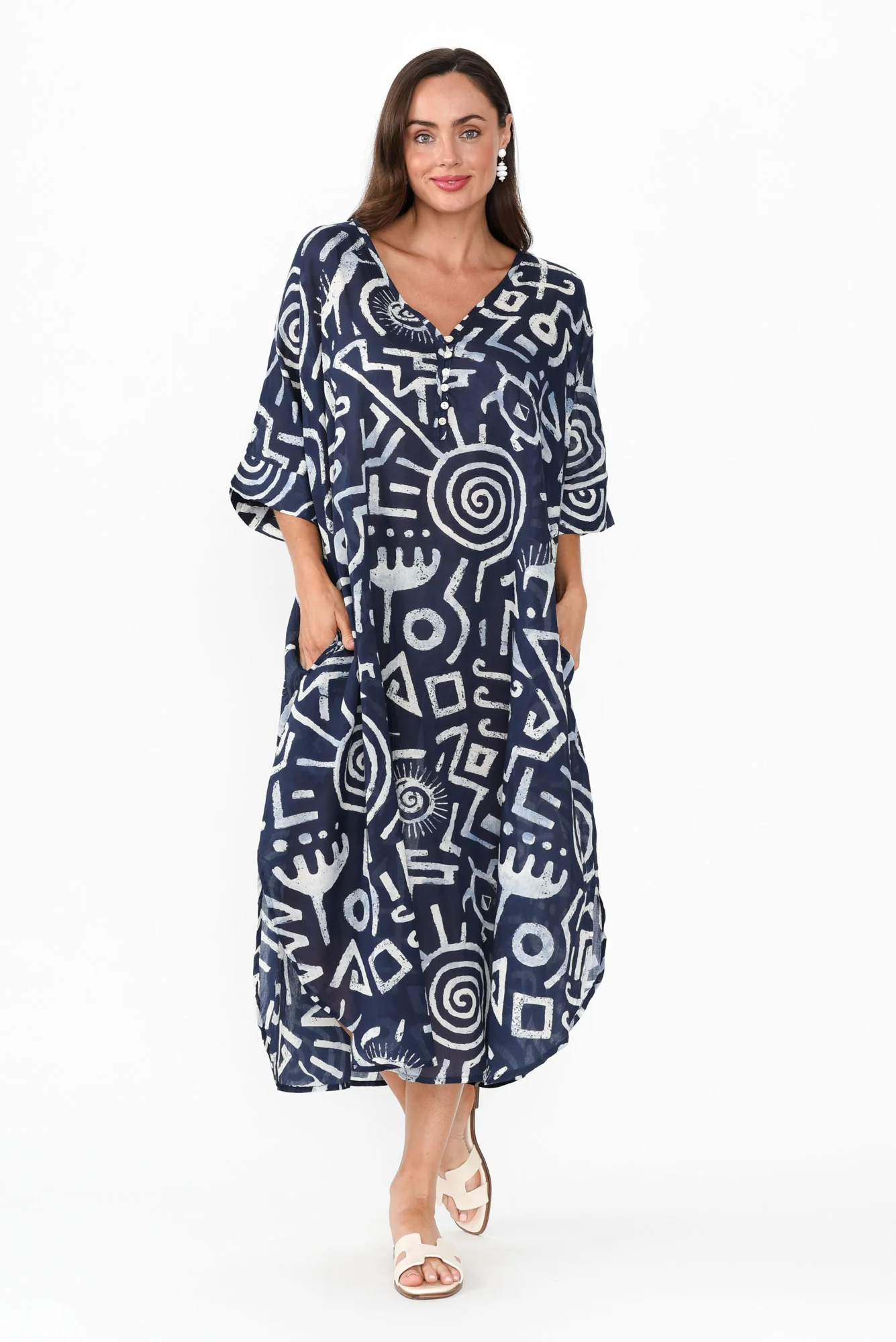 Tella Blue Geo Cotton Kaftan