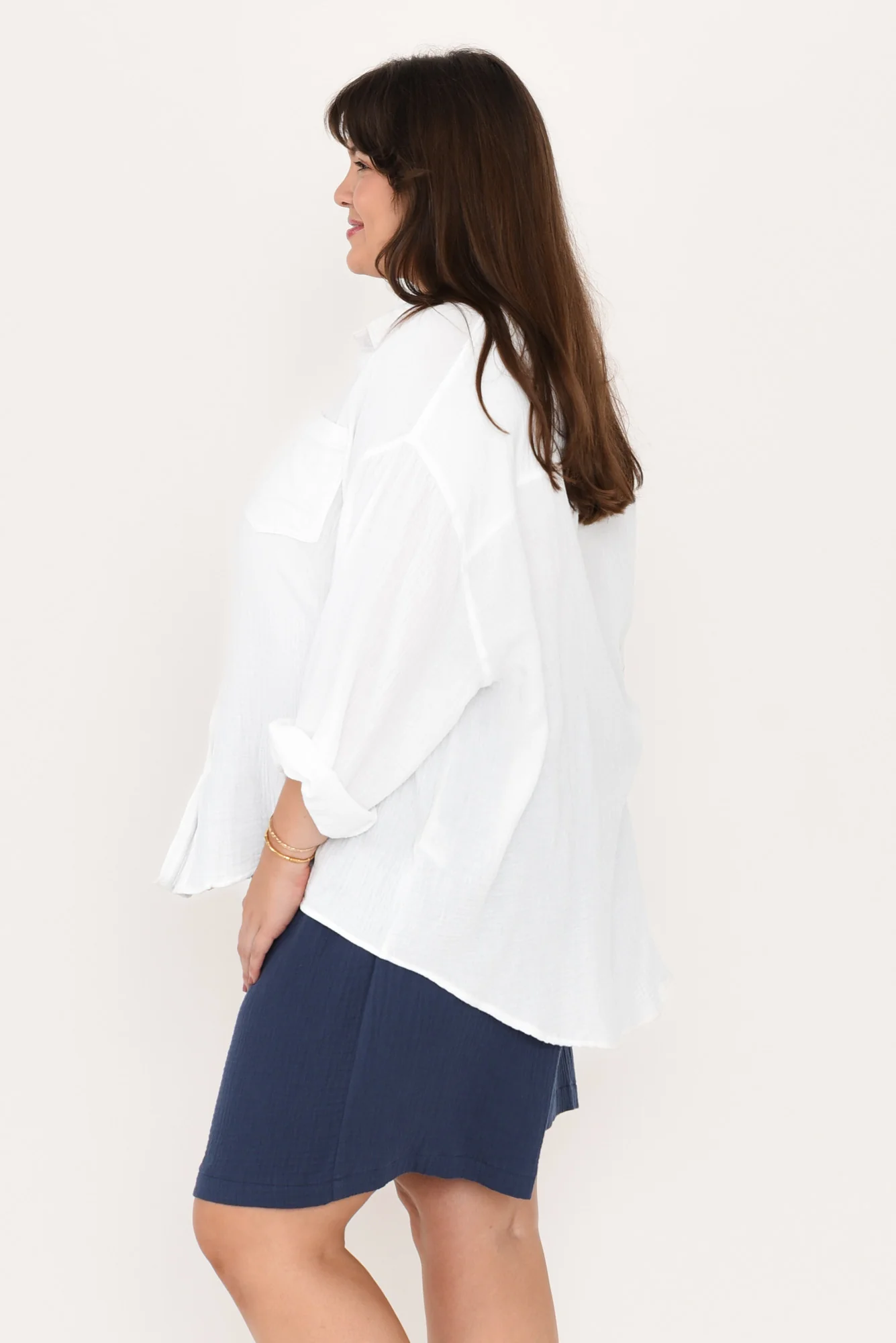 Natalia White Cotton Cheesecloth Shirt