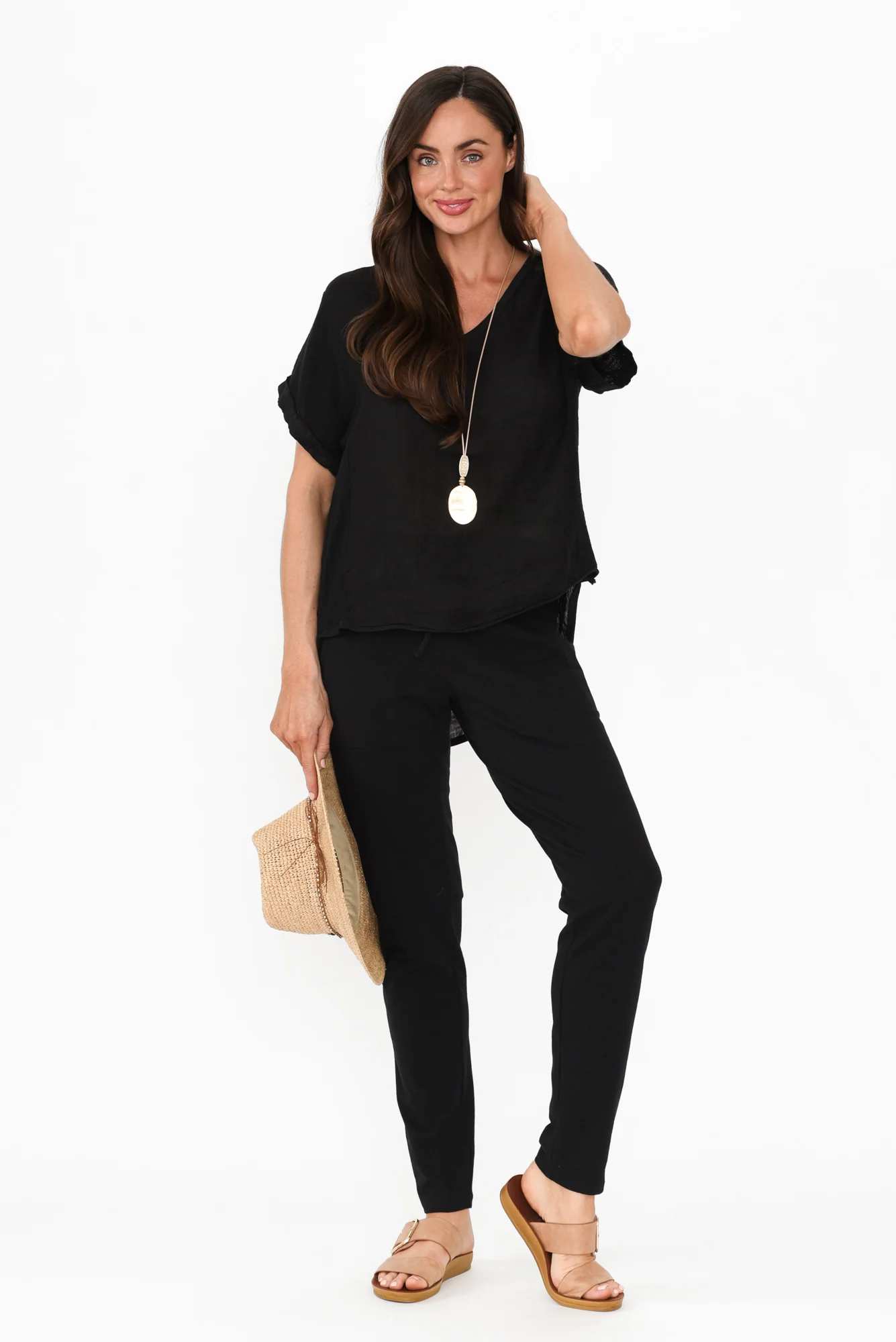 Timmy Black Cotton Drawstring Pants