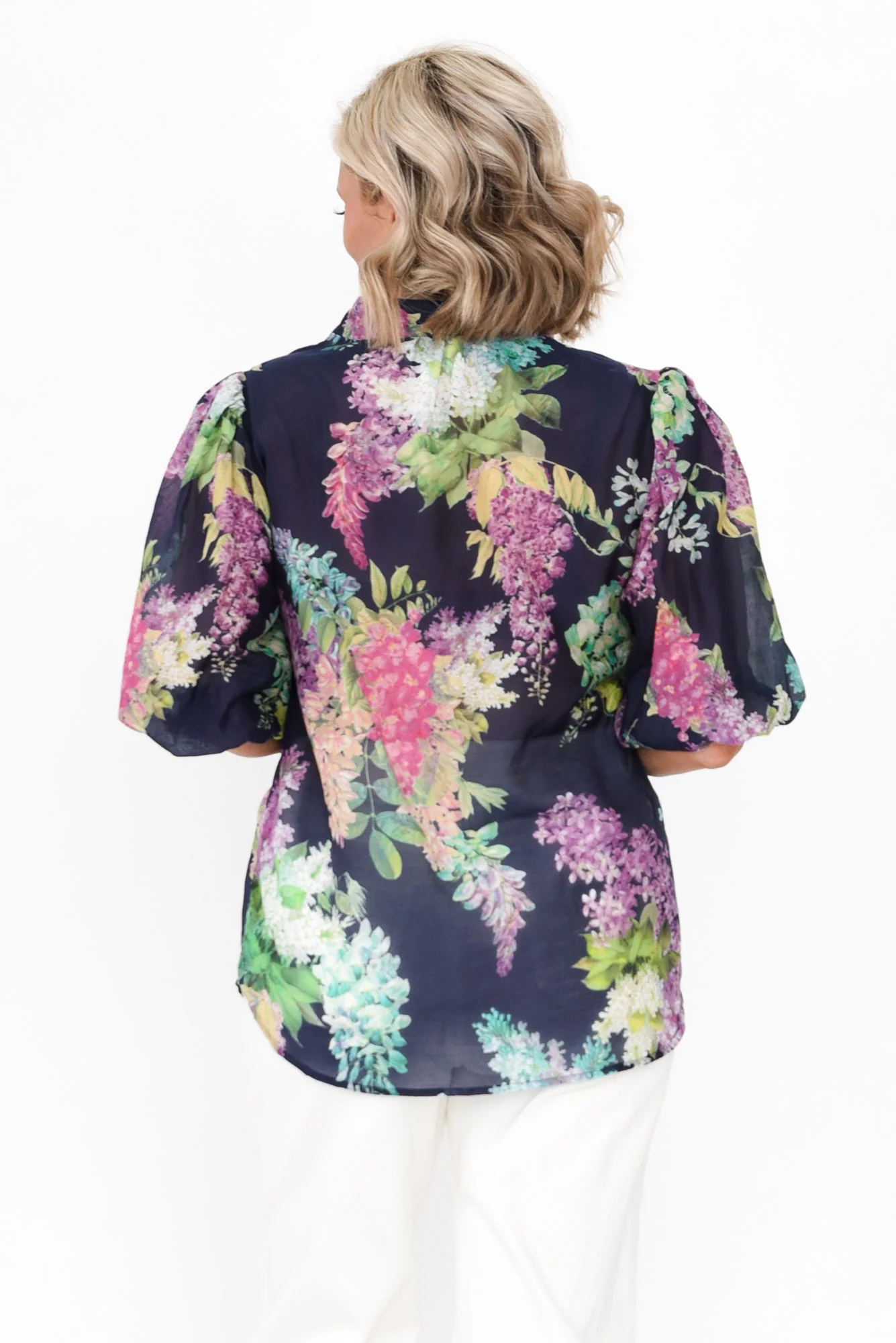 Bahia Navy Wisteria Cotton Silk Top