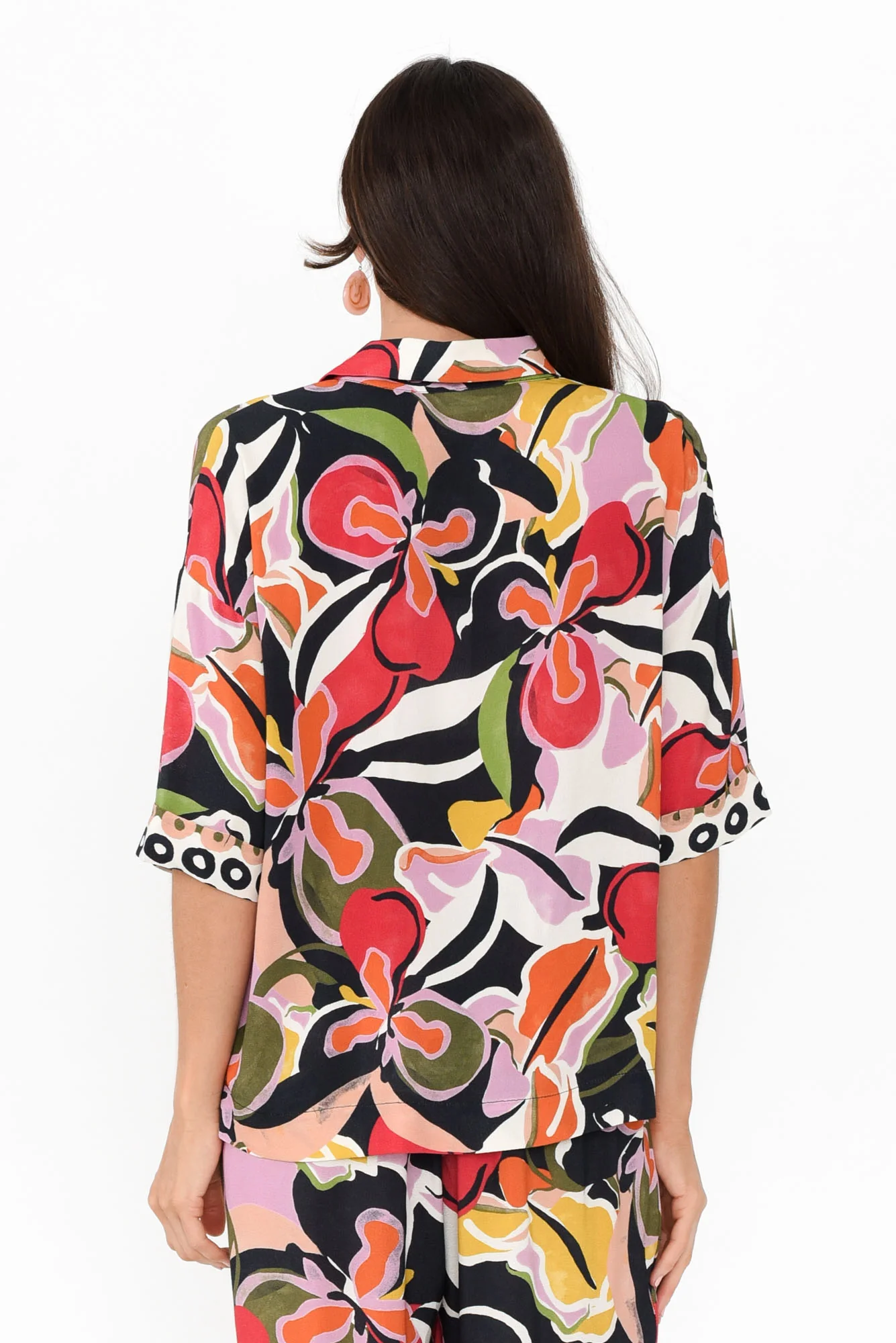 Rowi Black Tropical V Neck Top