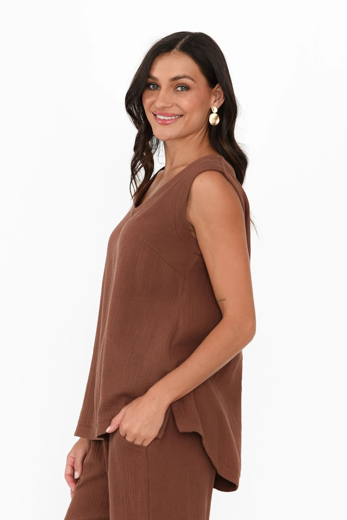 Reuben Mocha Cotton Cheesecloth Tank