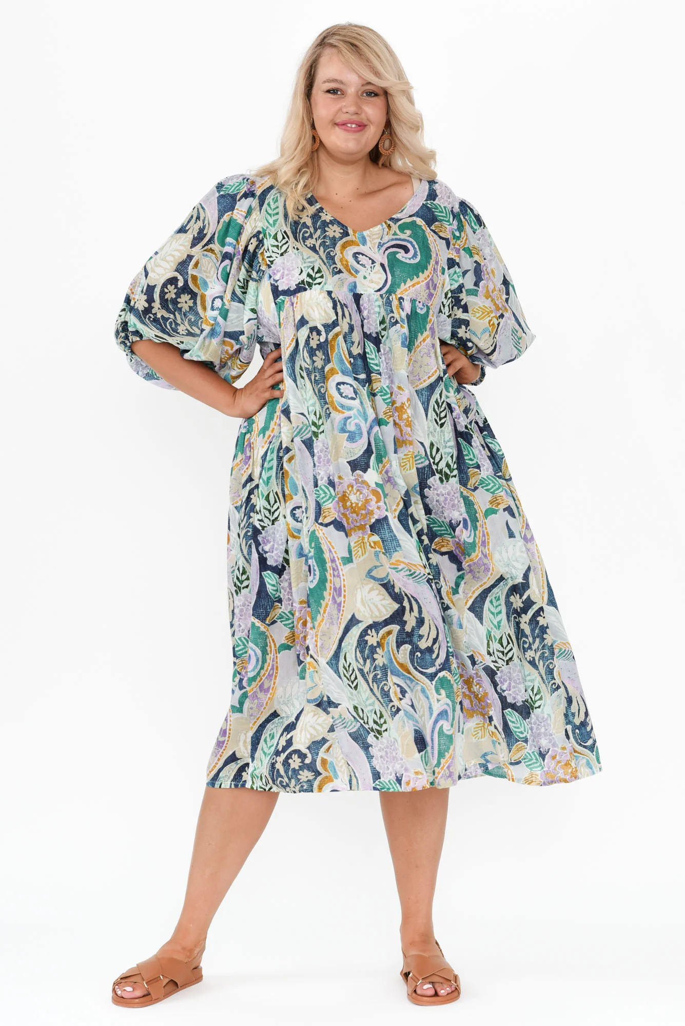 Amalia Blue Paisley Cotton Dress