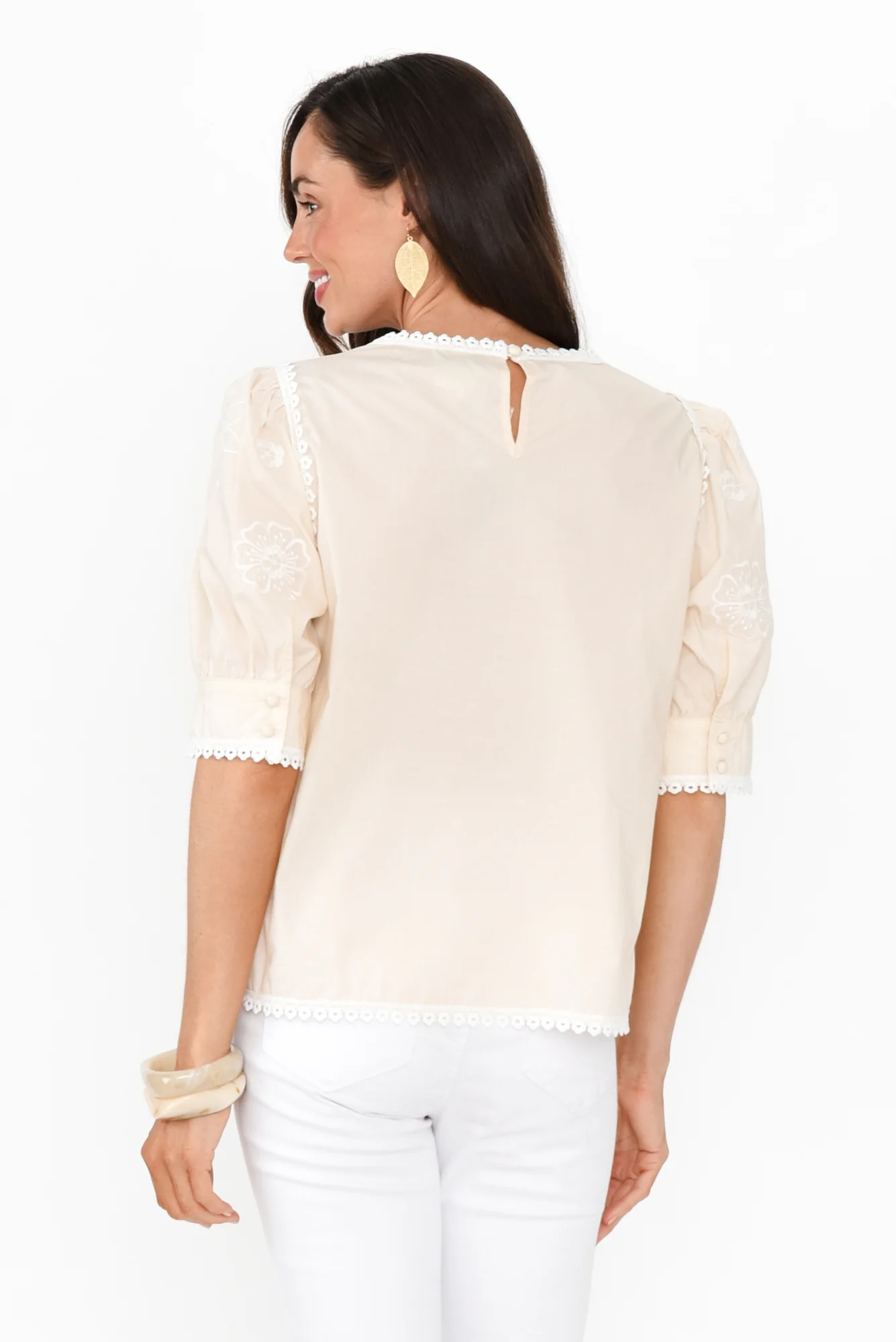 Wilder Cream Cotton Embroidered Top