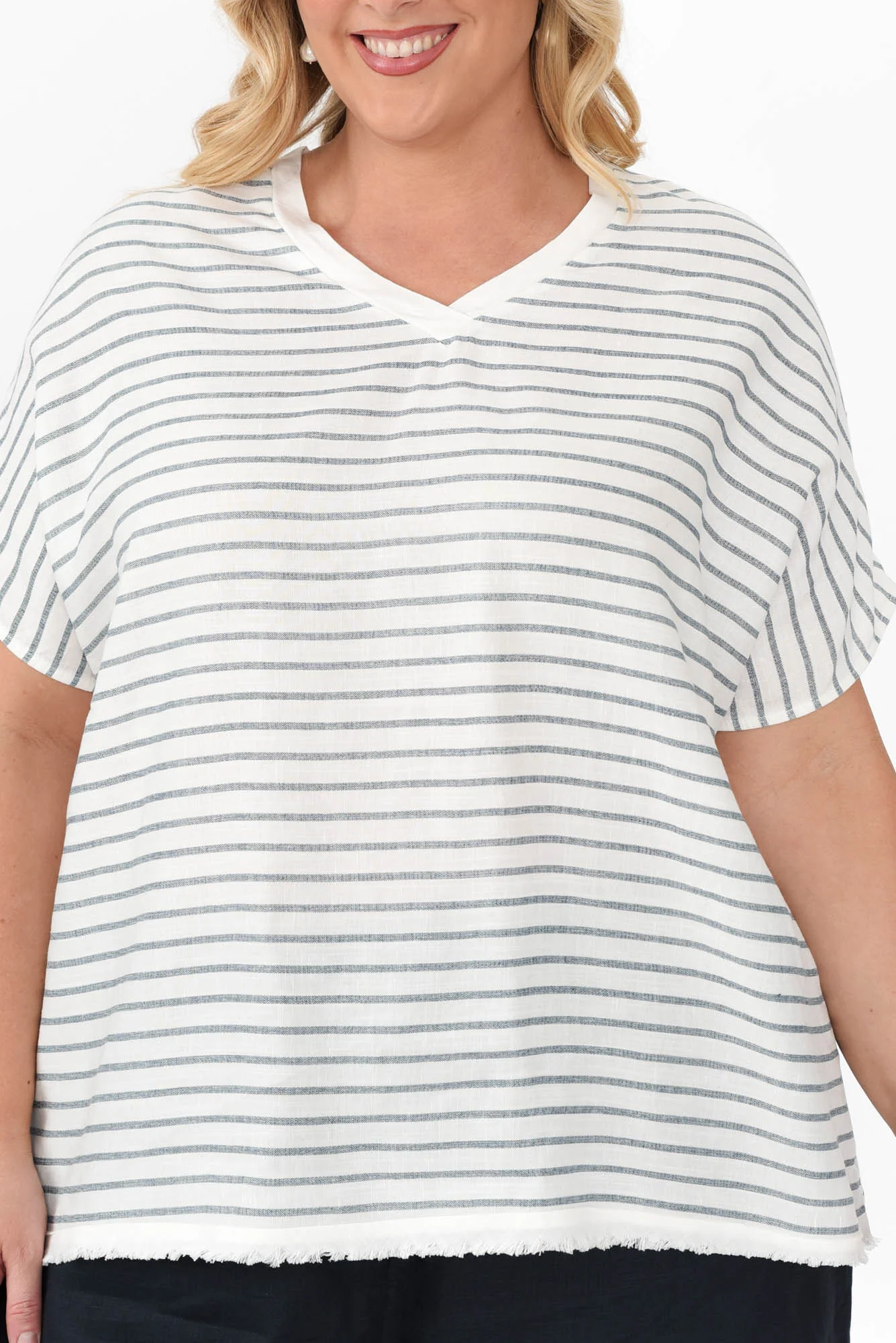 Hanley White Stripe Linen Blend Top