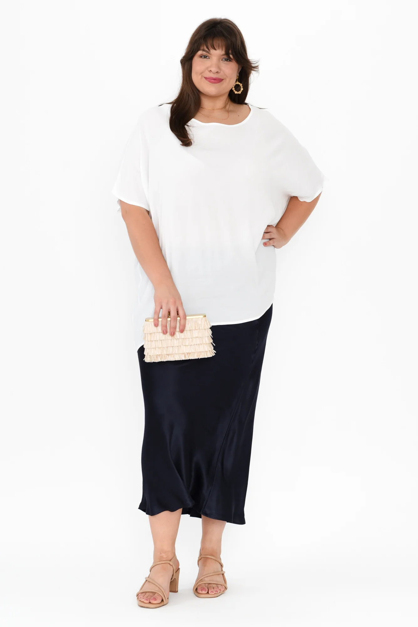 Minogue Navy Satin Bias Skirt