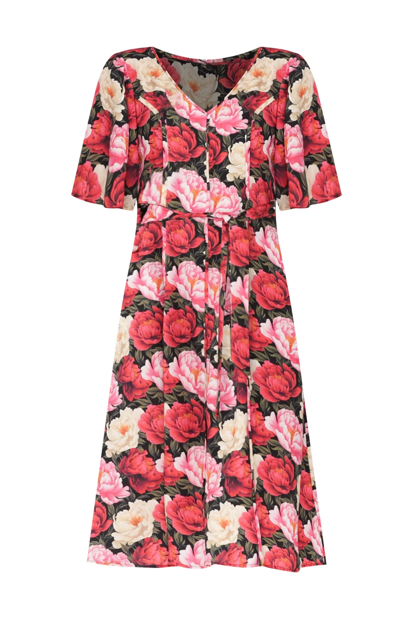 Lyrical Pink Floral Flutter Sleeve Dress