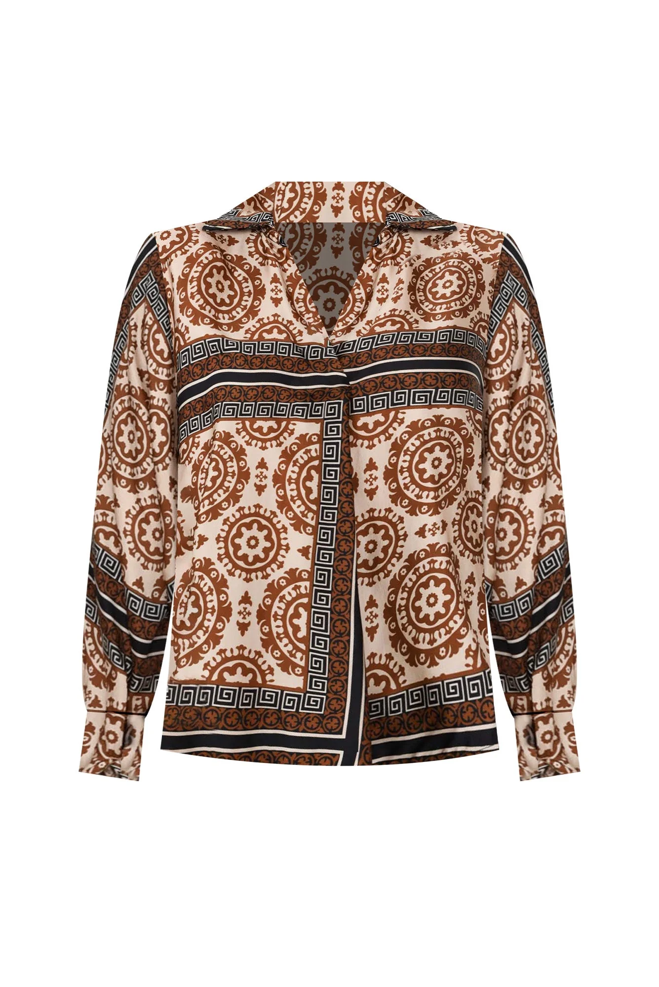 Monroe Brown Geo Silk Blend Top