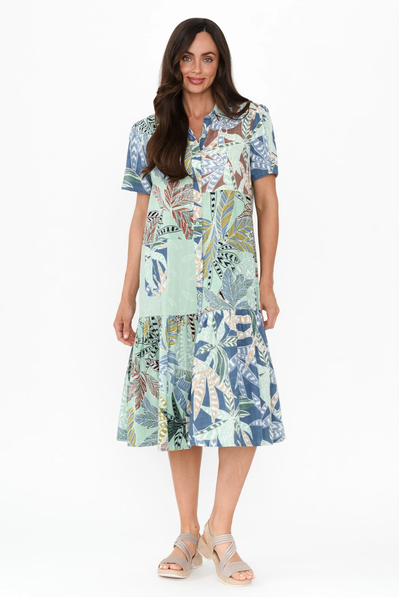 Fitzroy Green Leaf Cotton Collared Dress