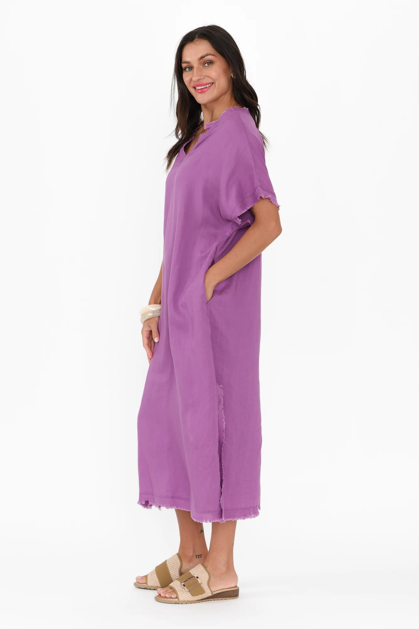 Darlene Purple Linen Blend Dress