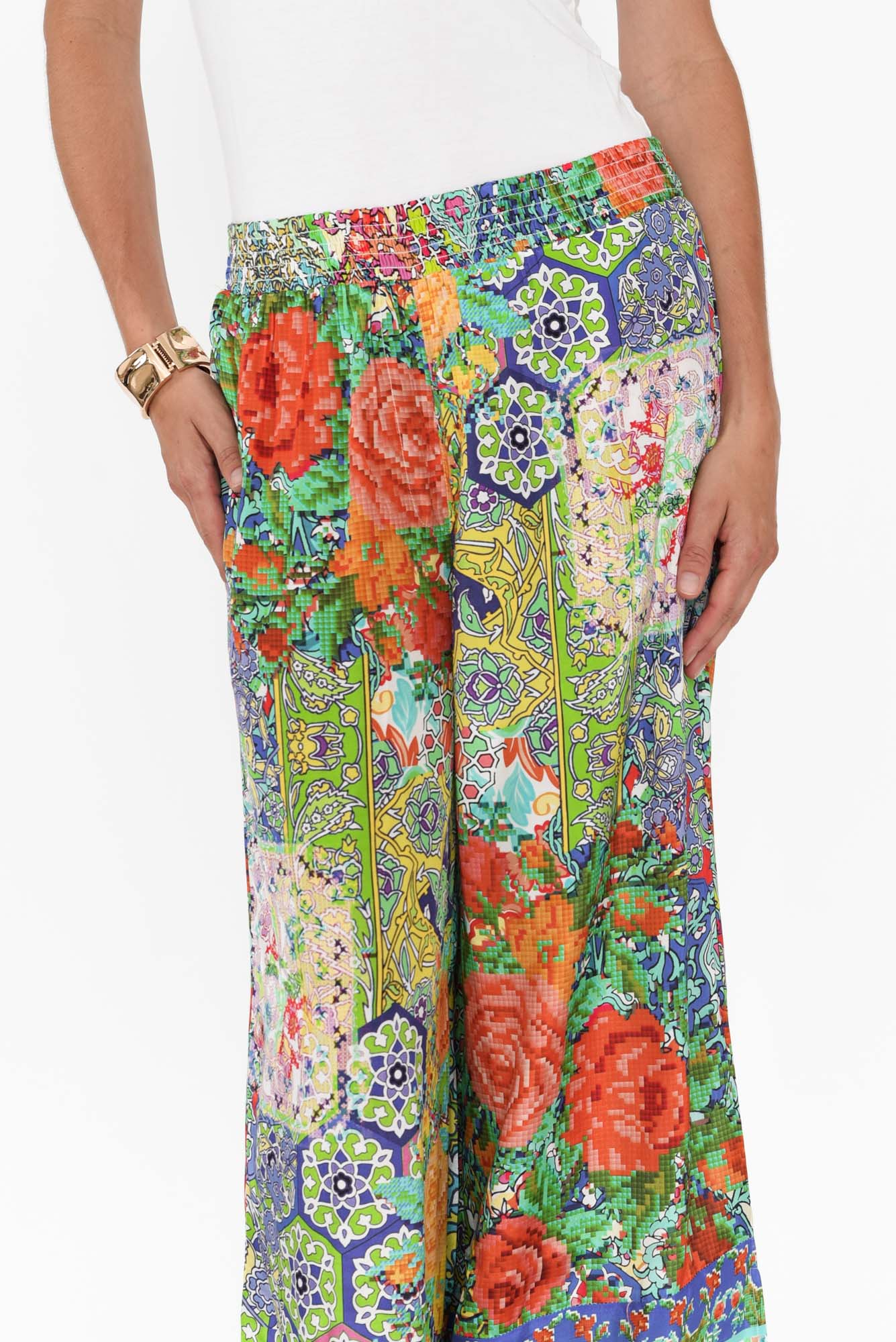 Tulki Green Mosaic Wide Leg Pants