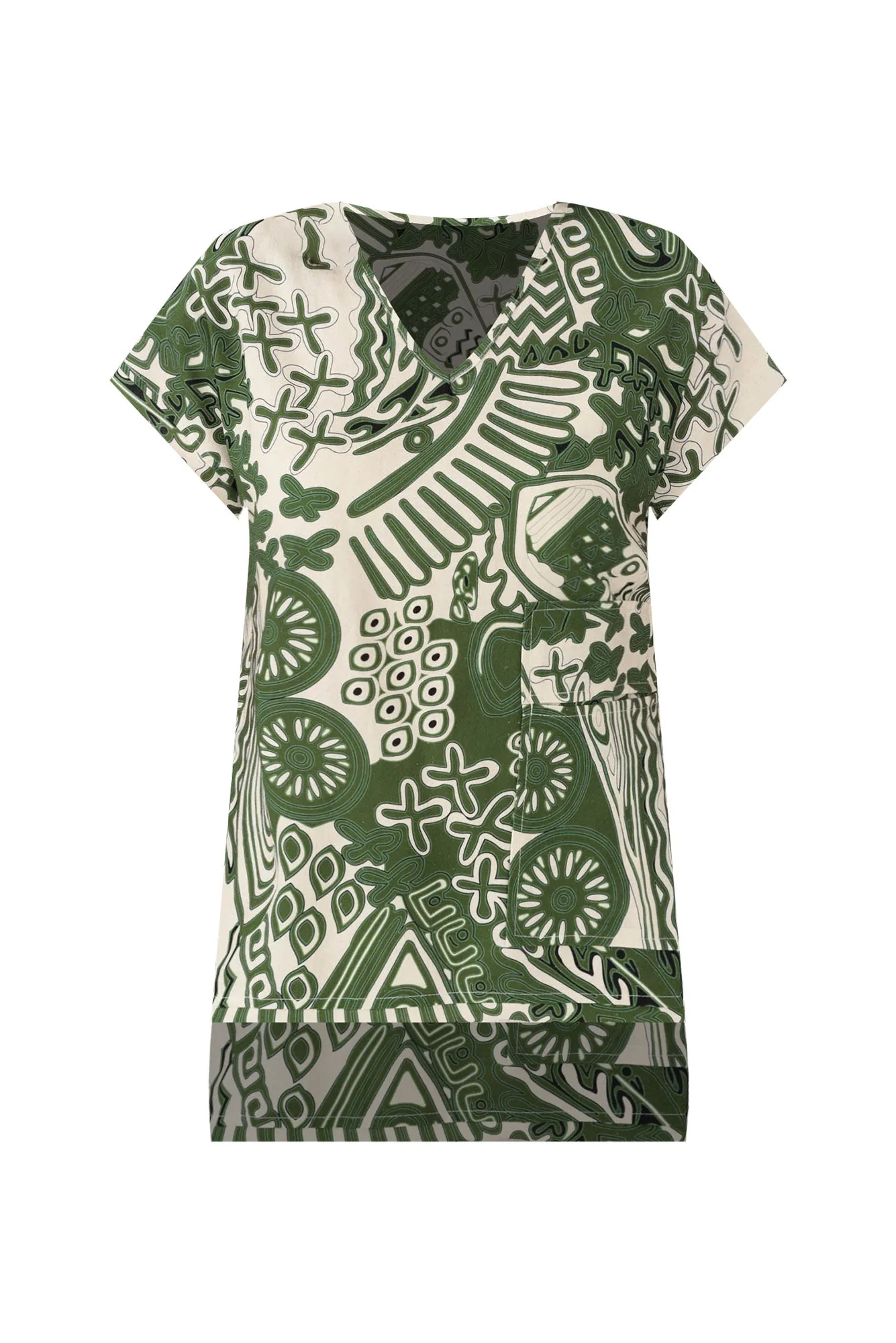 Terassa Green Abstract Linen Blend Top