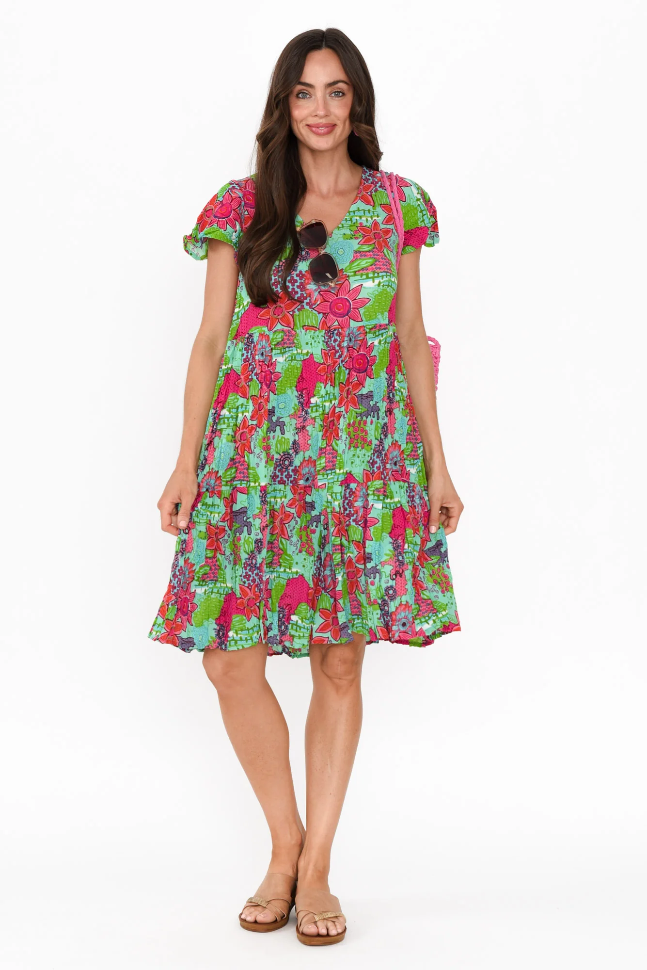 Azalea Green Floral Crinkle Dress