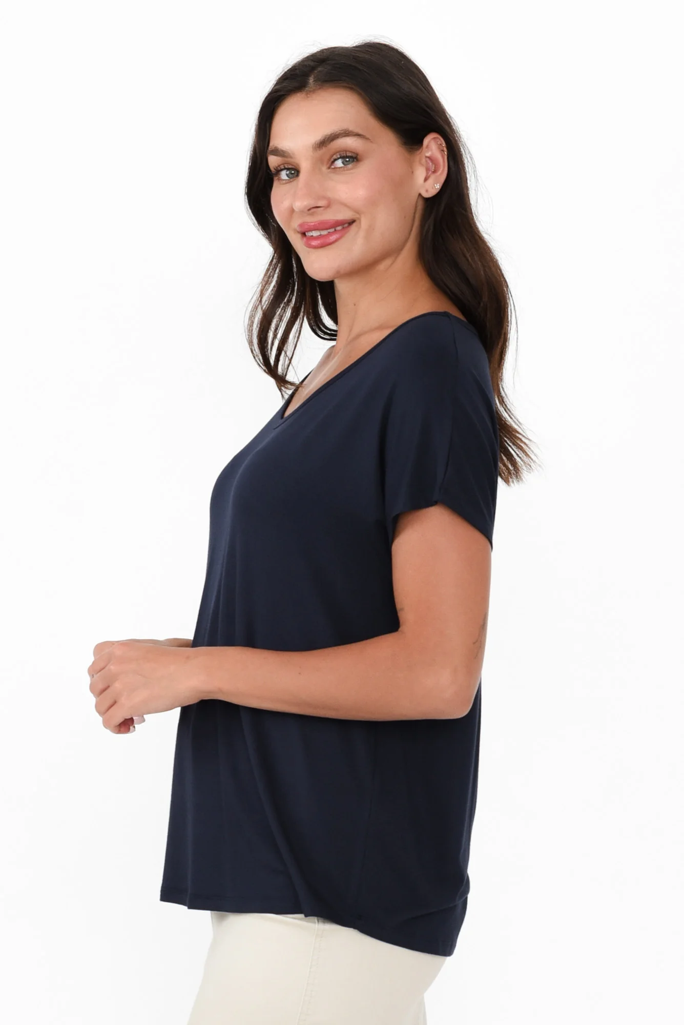 Eadie Dark Navy Bamboo Top