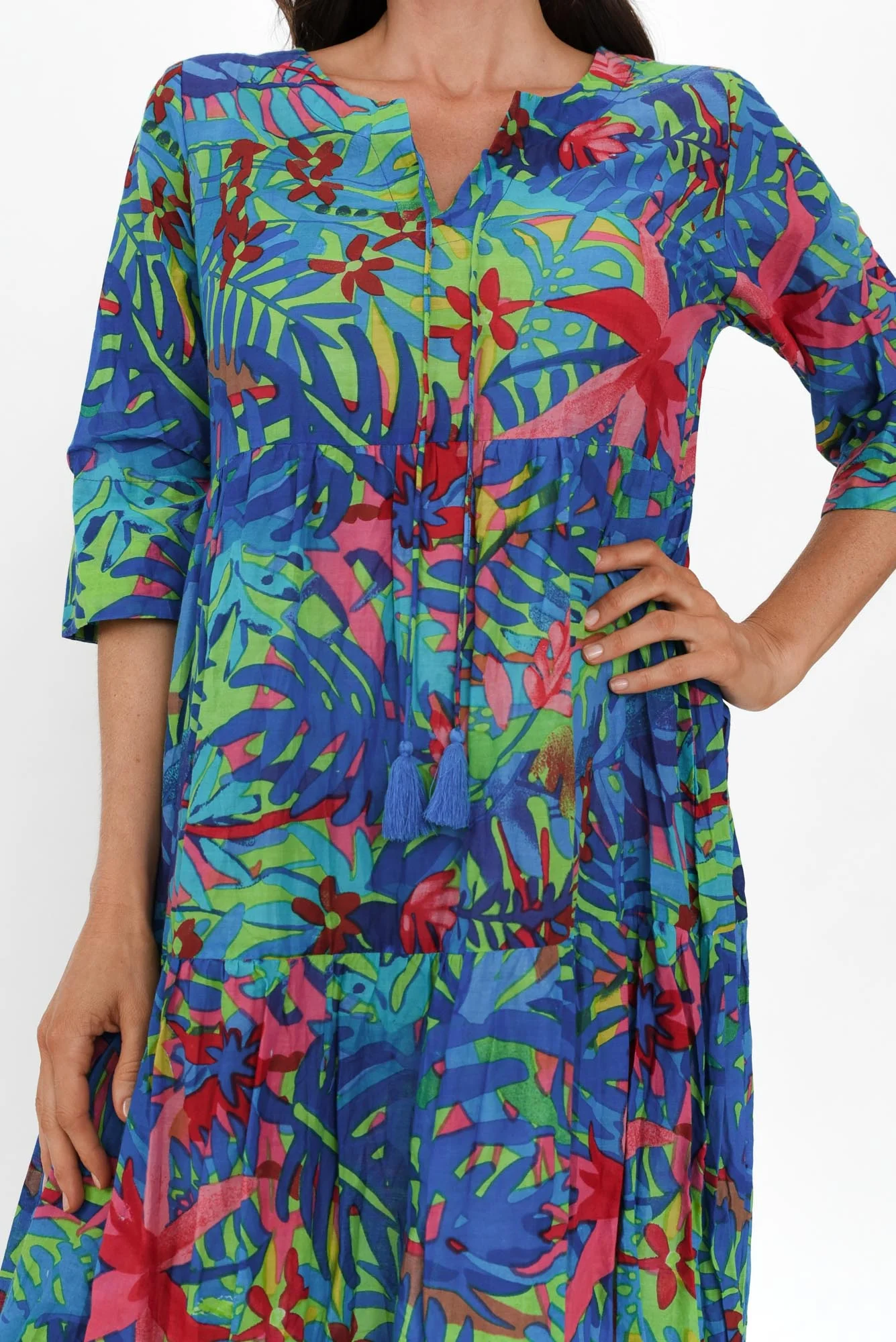 Milana Blue Leaf Crinkle Cotton Dress