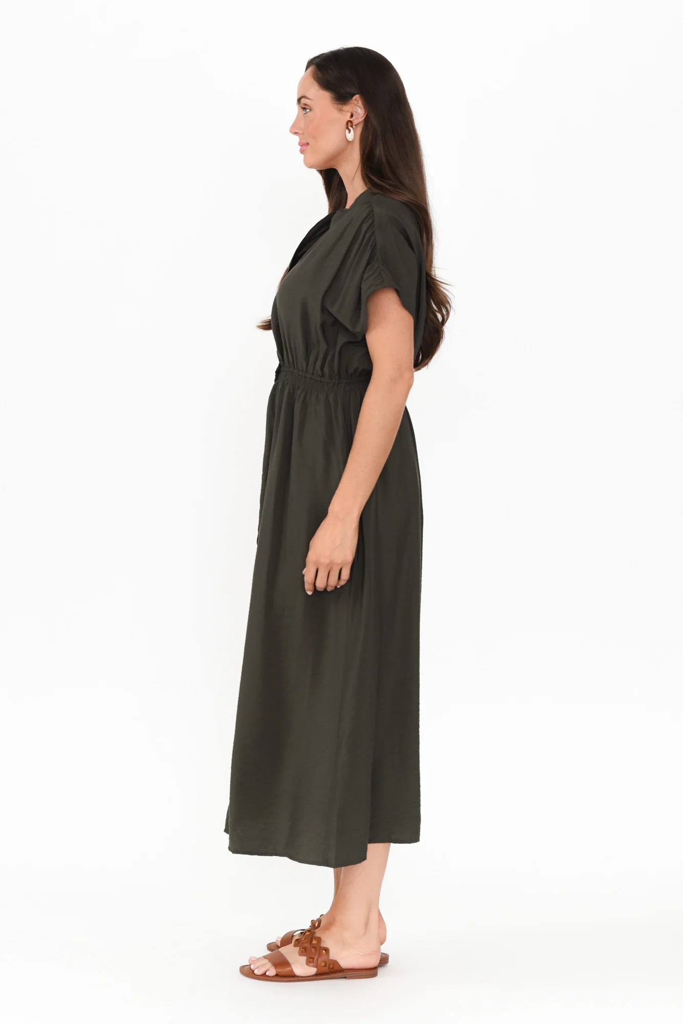 Simone Khaki Button Dress