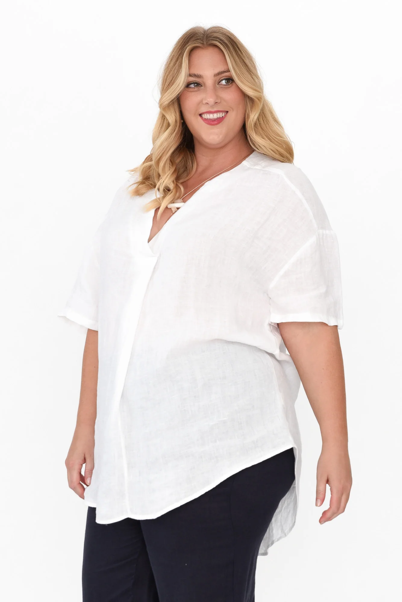 Holland White Linen V Neck Tunic