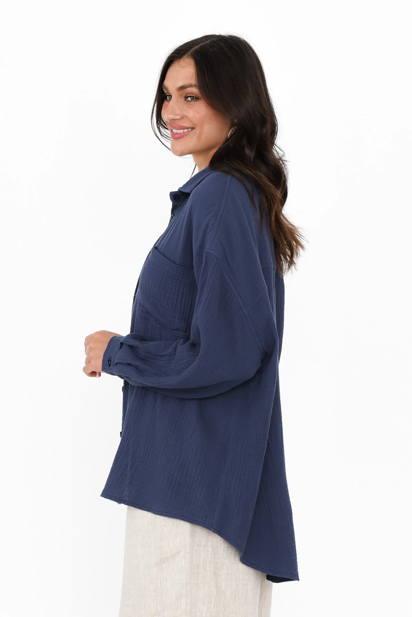 Natalia Navy Cotton Cheesecloth Shirt
