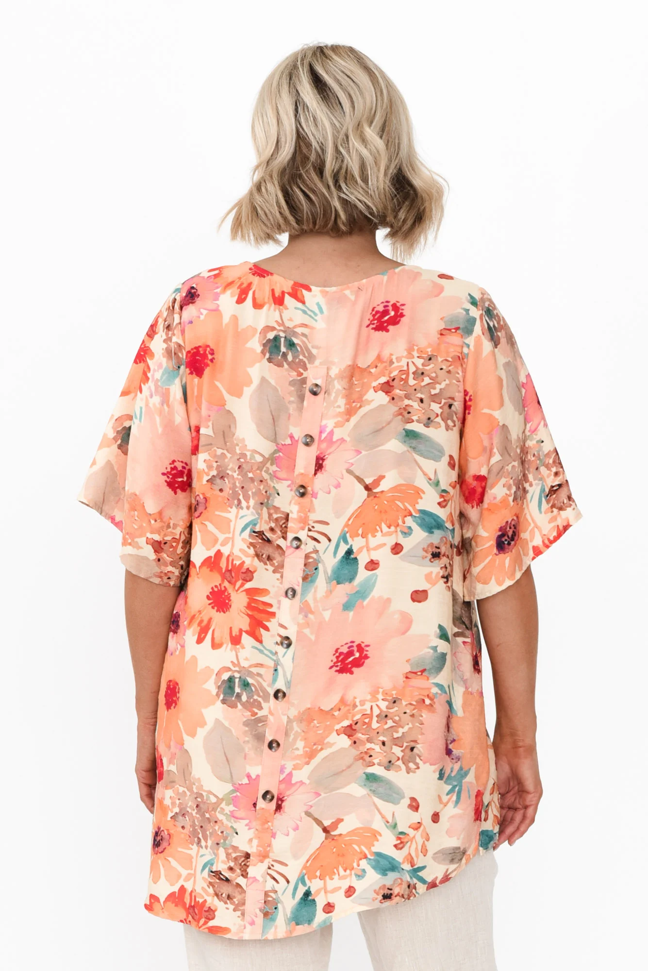 Marian Orange Floral Linen Blend Top