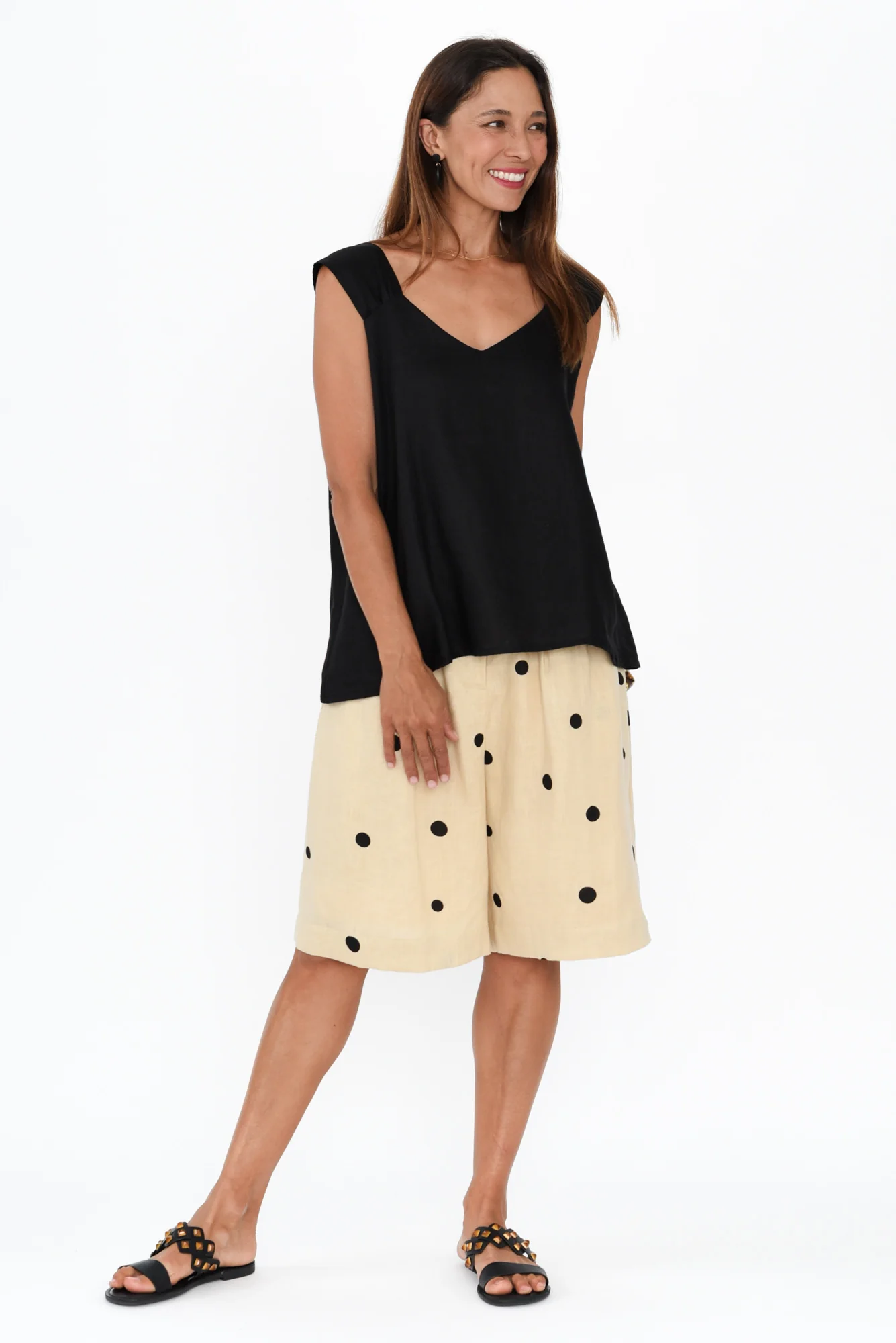 Lyria Natural Spot Linen Bermuda Shorts
