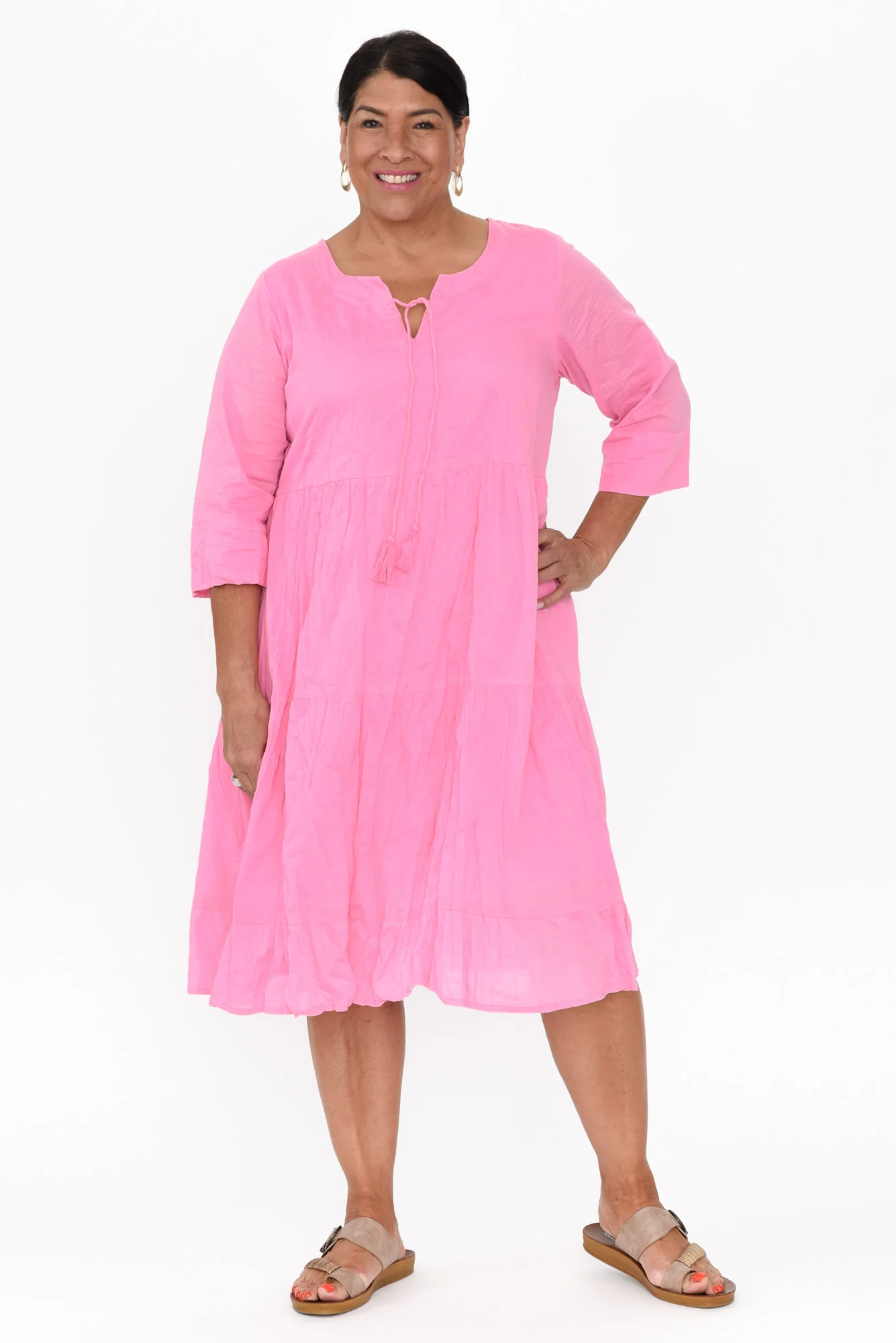 Milana Bright Pink Crinkle Cotton Dress