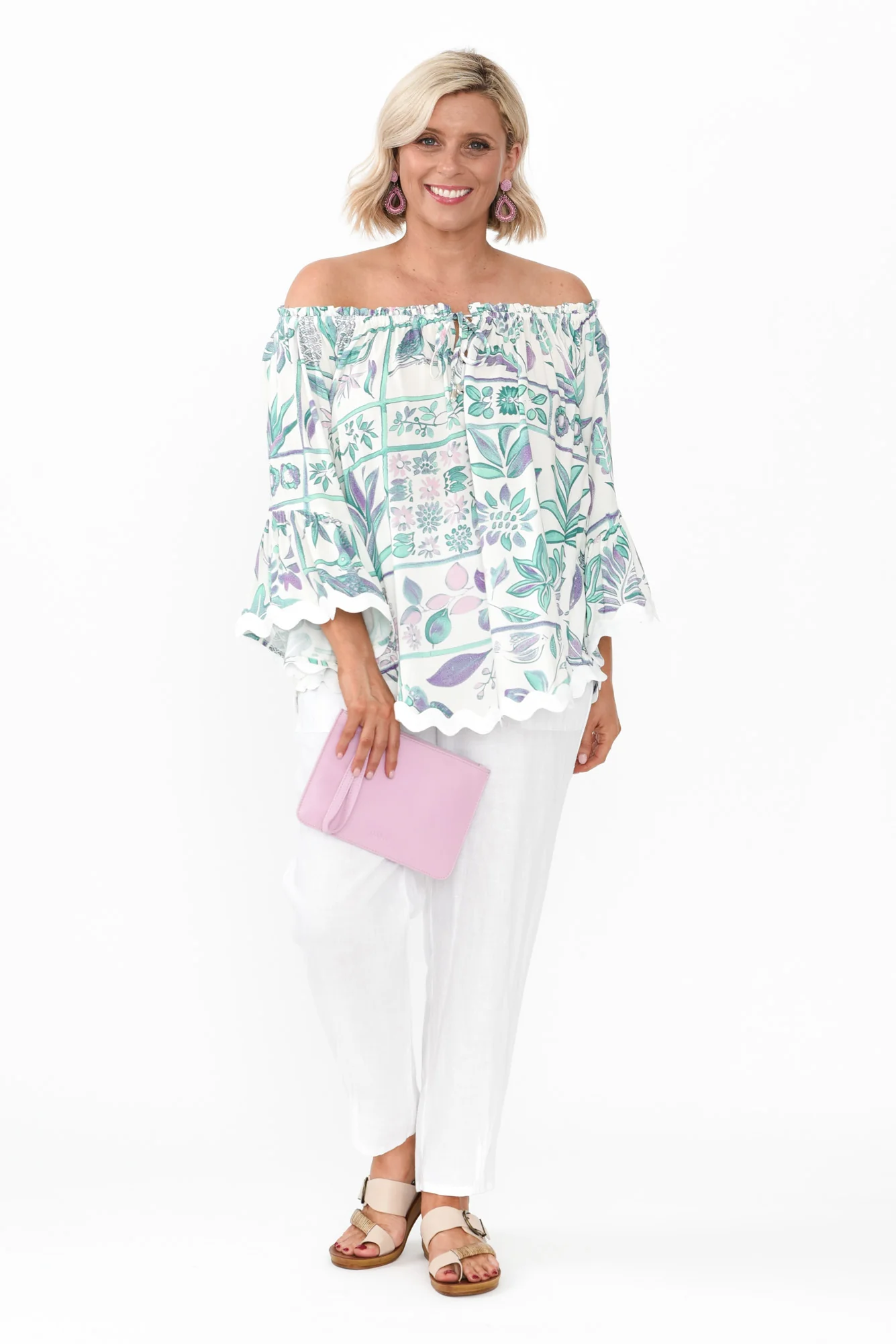 Bianco White Floral Trim Top