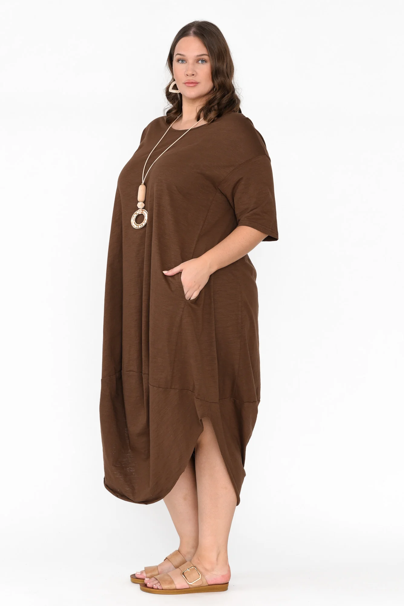 Mita Chocolate Cotton Slub Scoop Dress