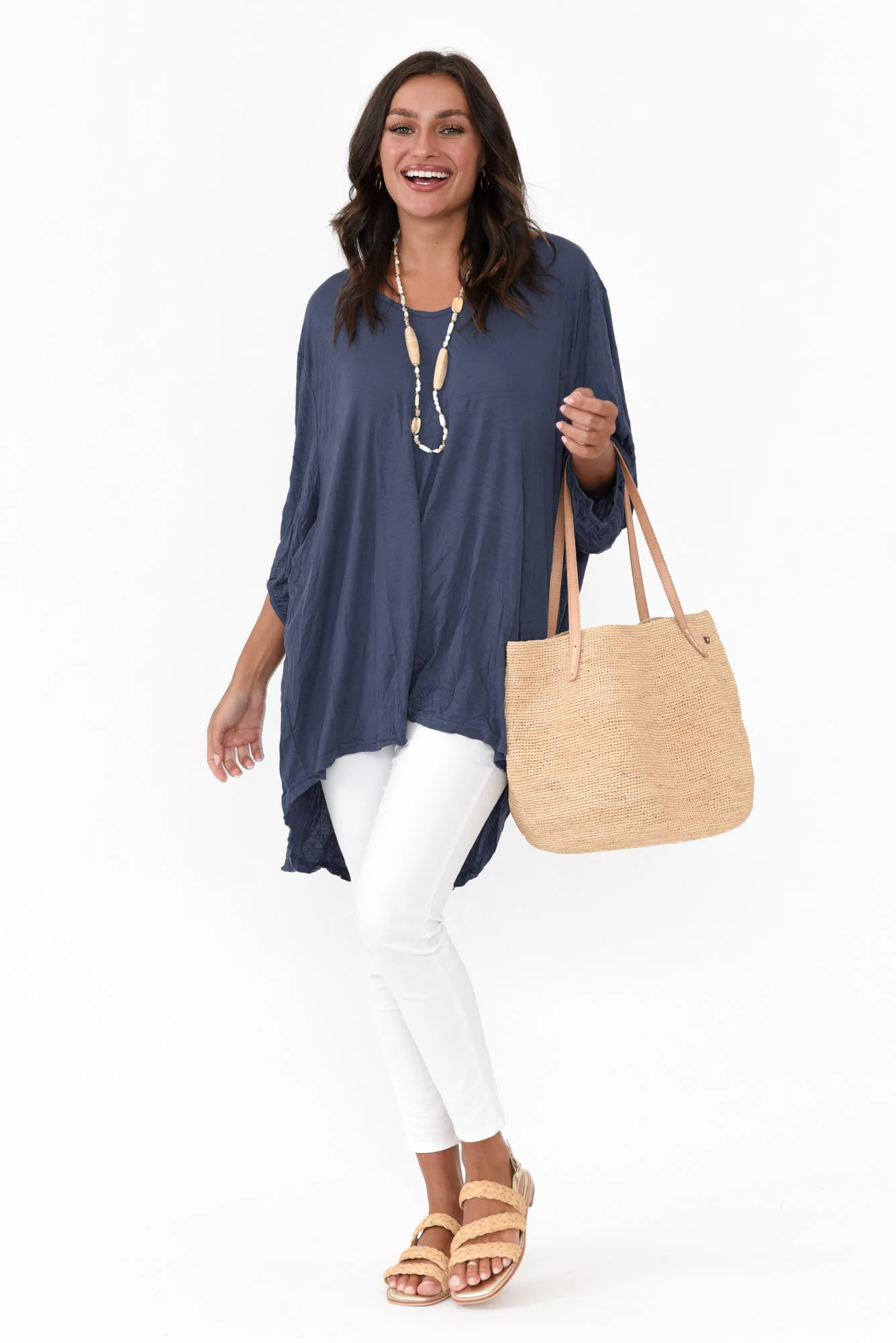 Agnes Blue Crinkle Cotton Hi Lo Top