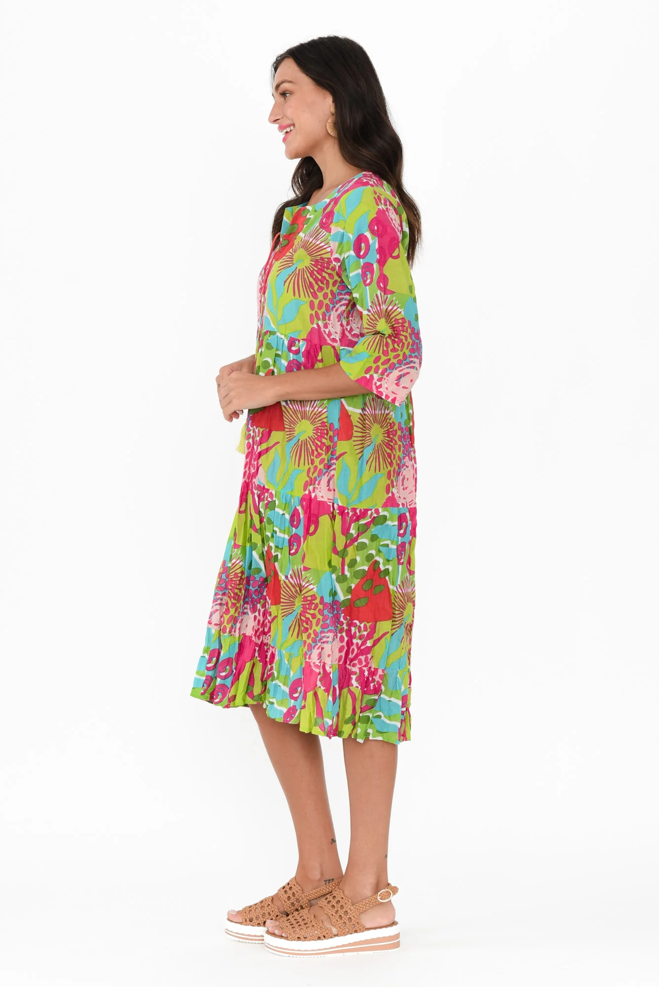Milana Green Botanical Crinkle Cotton Dress