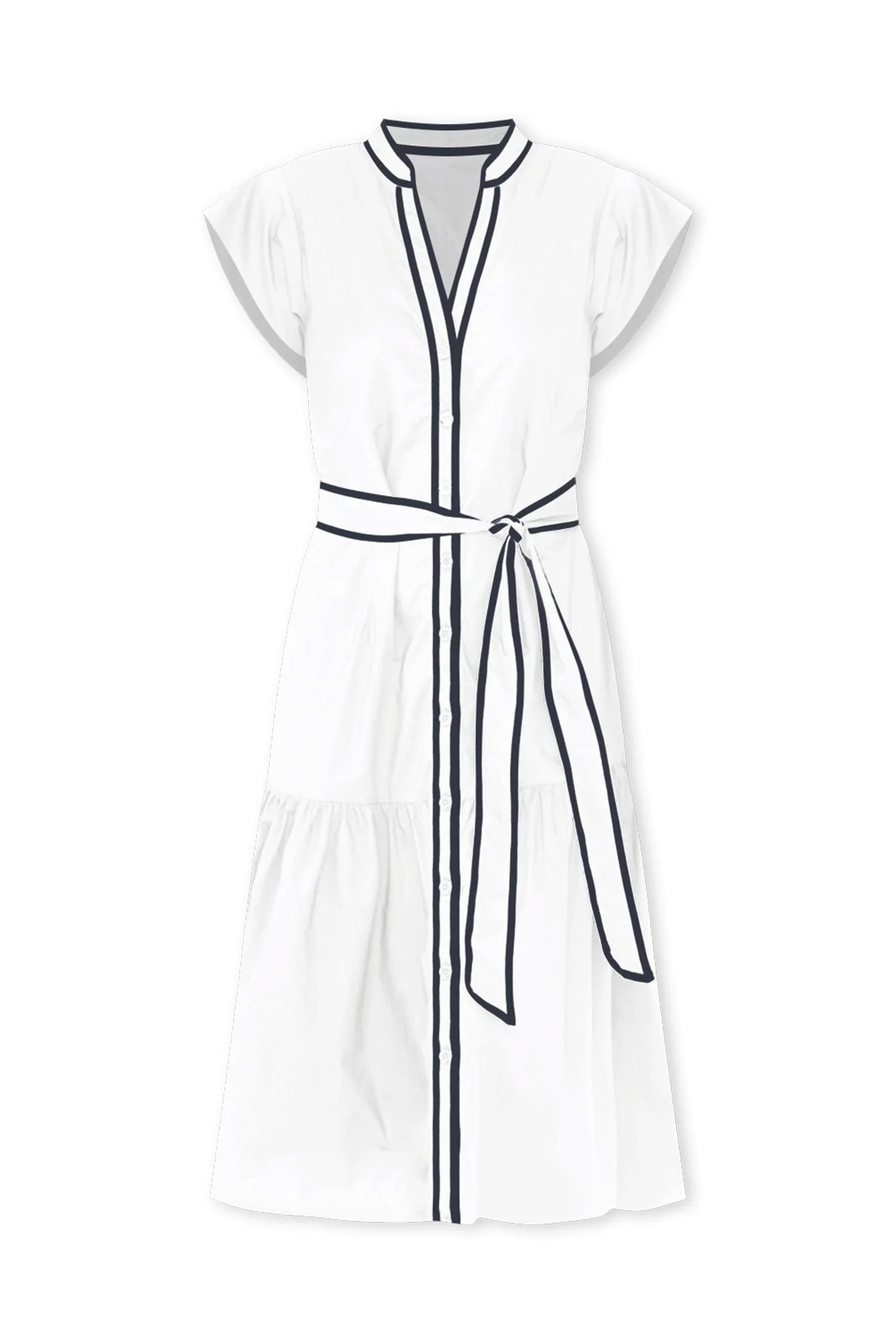 Mari White Contrast Cotton Tie Dress