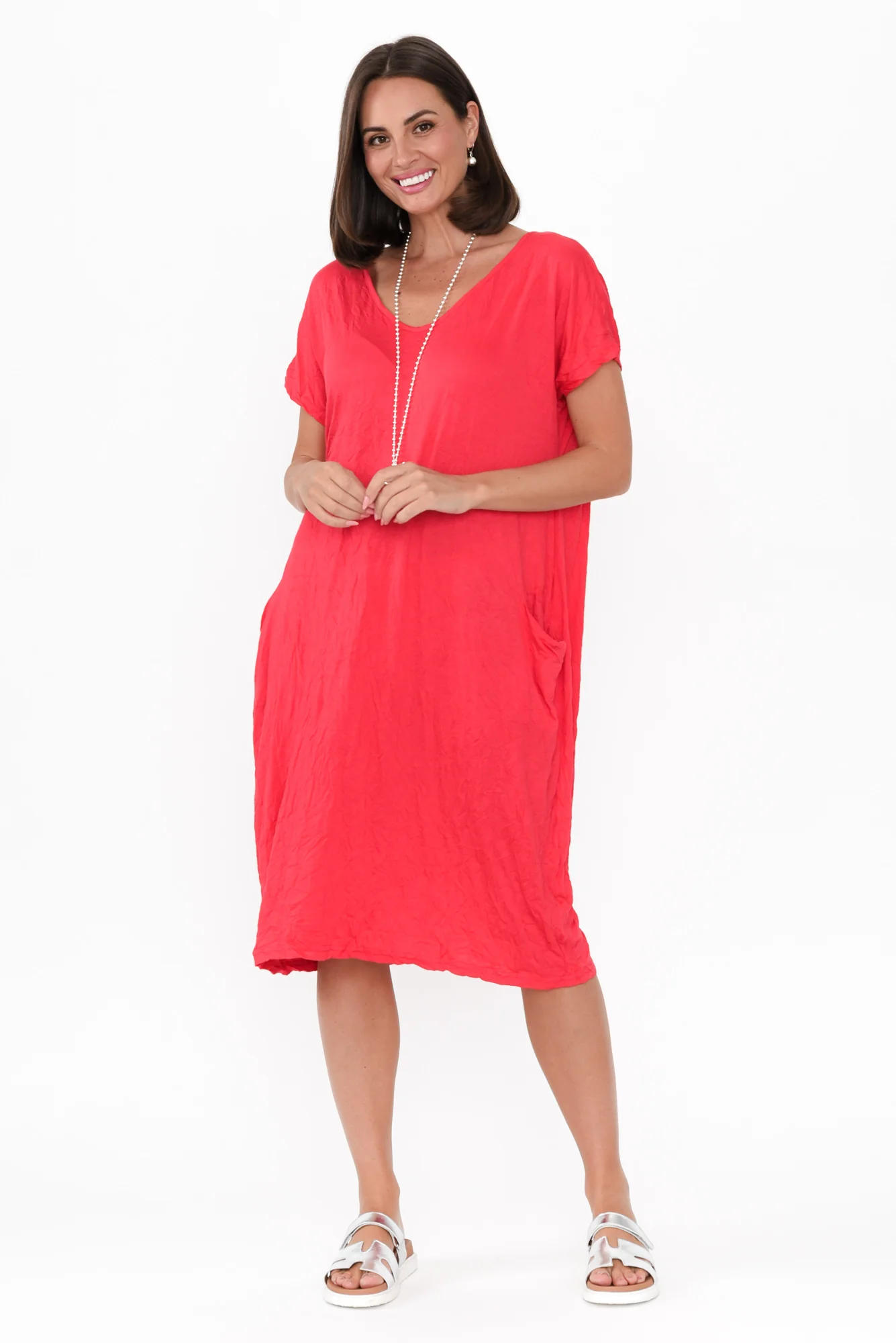 Travel Berry Crinkle Cotton Dress
