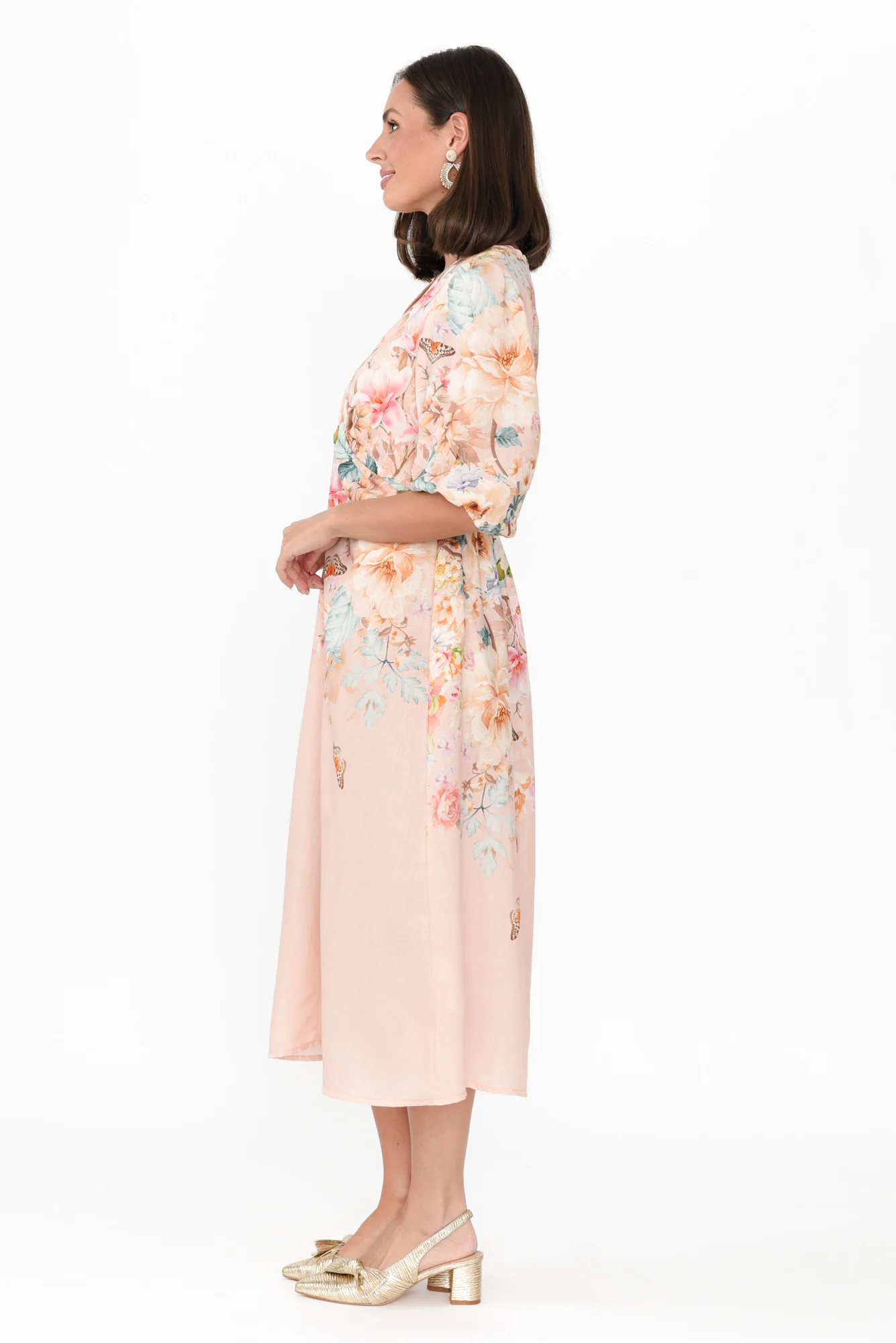 Jiselle Pink Floral Linen Blend Dress