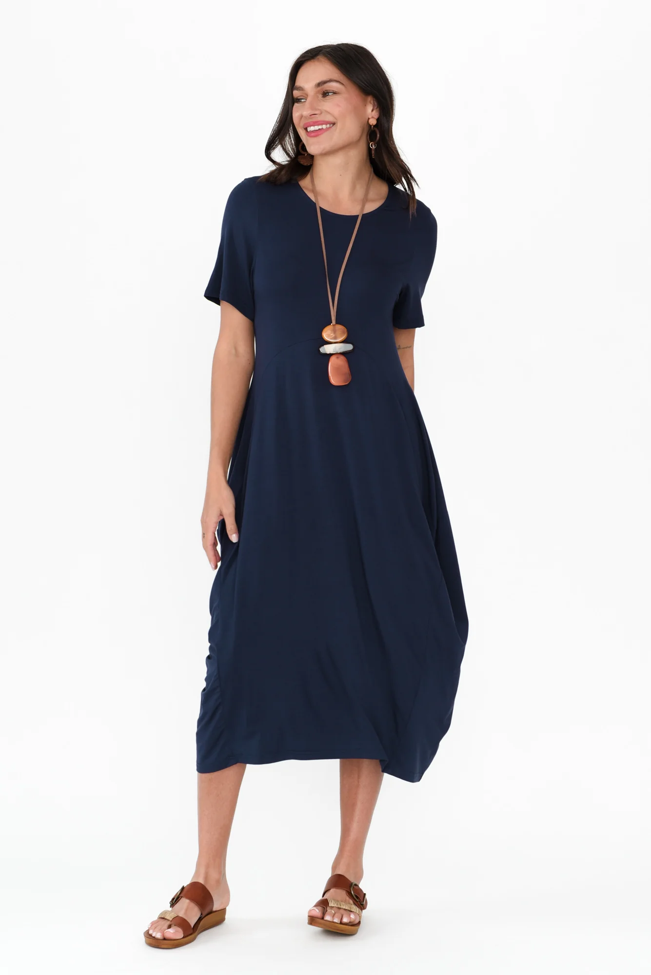 Glenda Navy Short Sleeve Crescent Dress