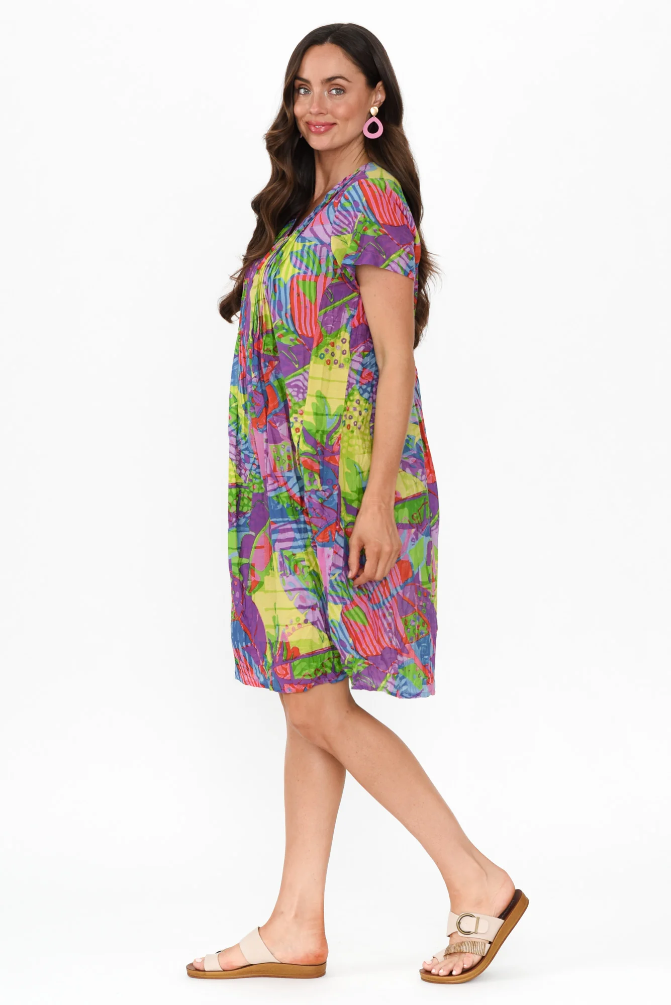 Sabina Purple Garden Crinkle Cotton Dress