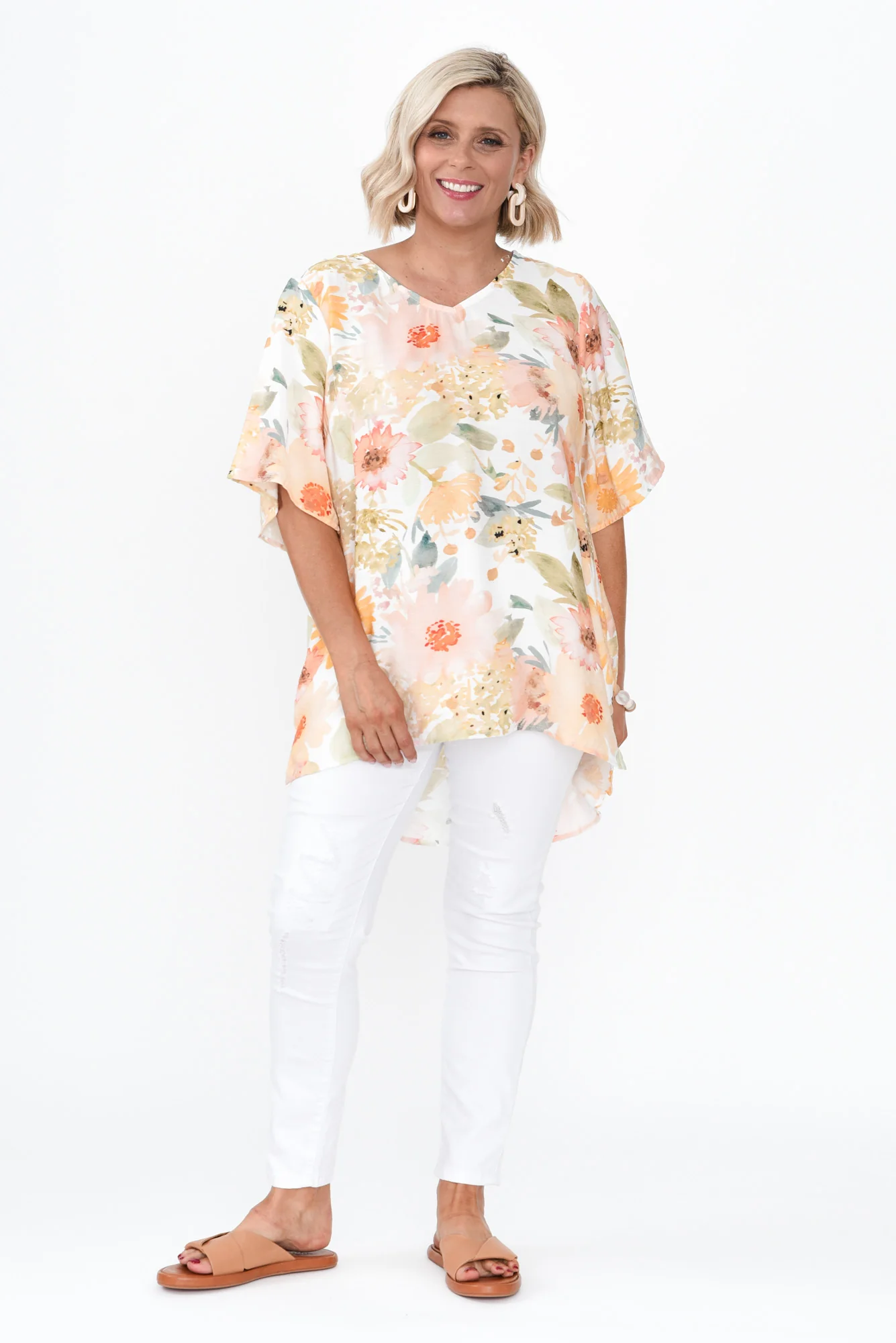 Marian White Floral Linen Blend Top