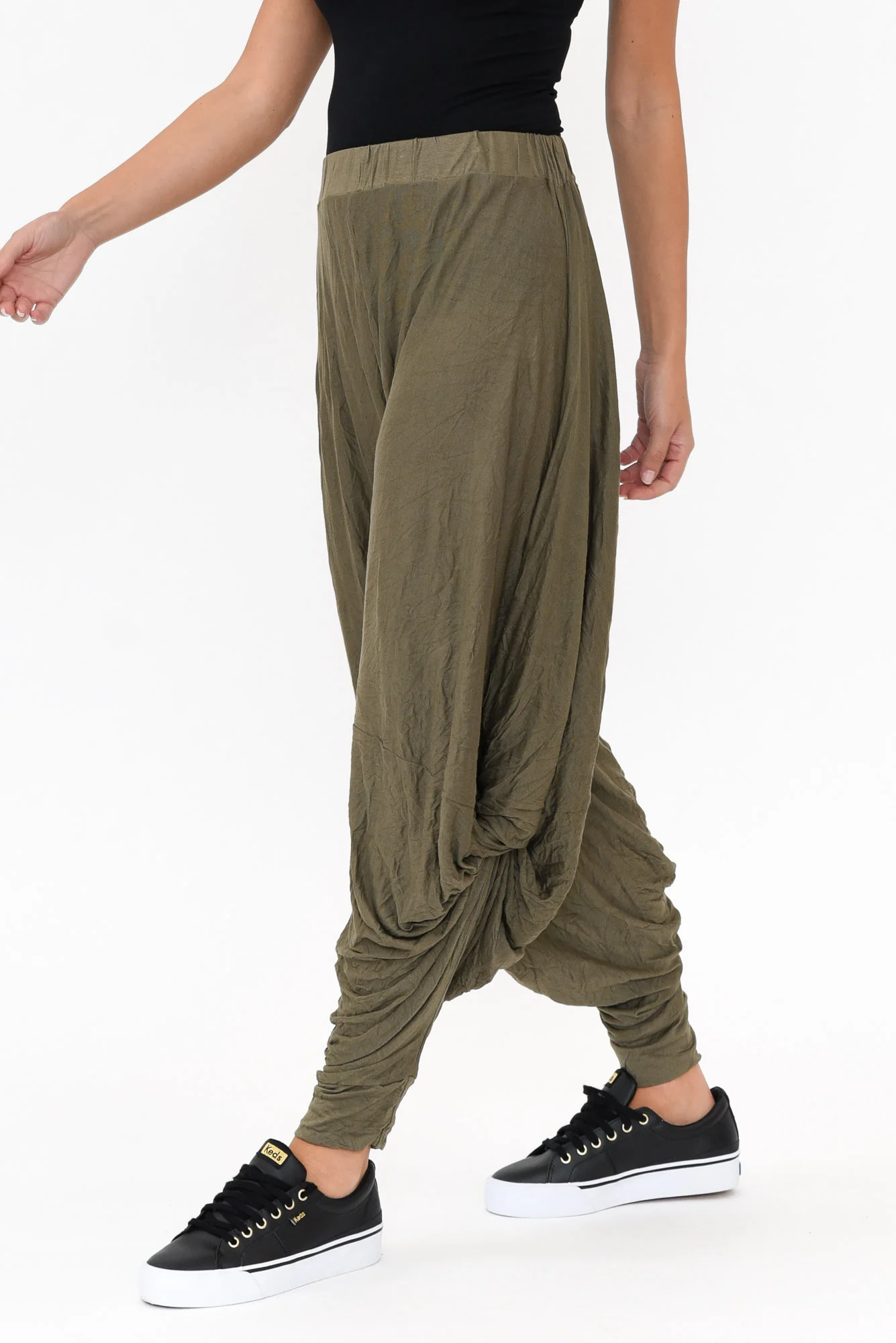 Khaki Crinkle Cotton Cloud Pants