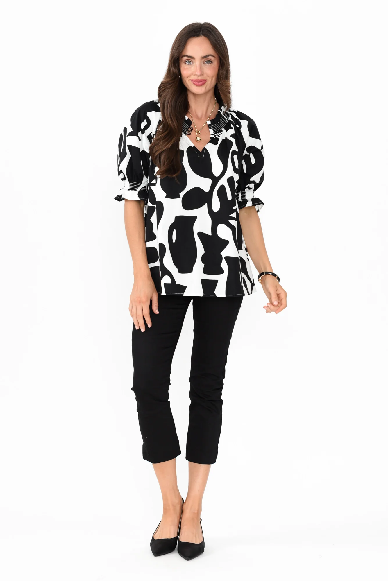 Perissa Black Abstract Cotton Top