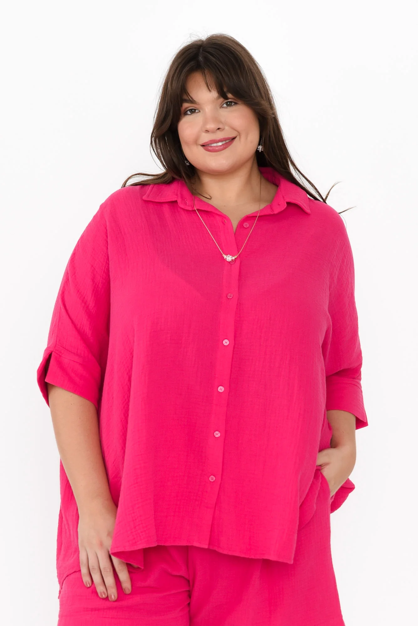 Calia Fuchsia Cotton Cheesecloth Shirt