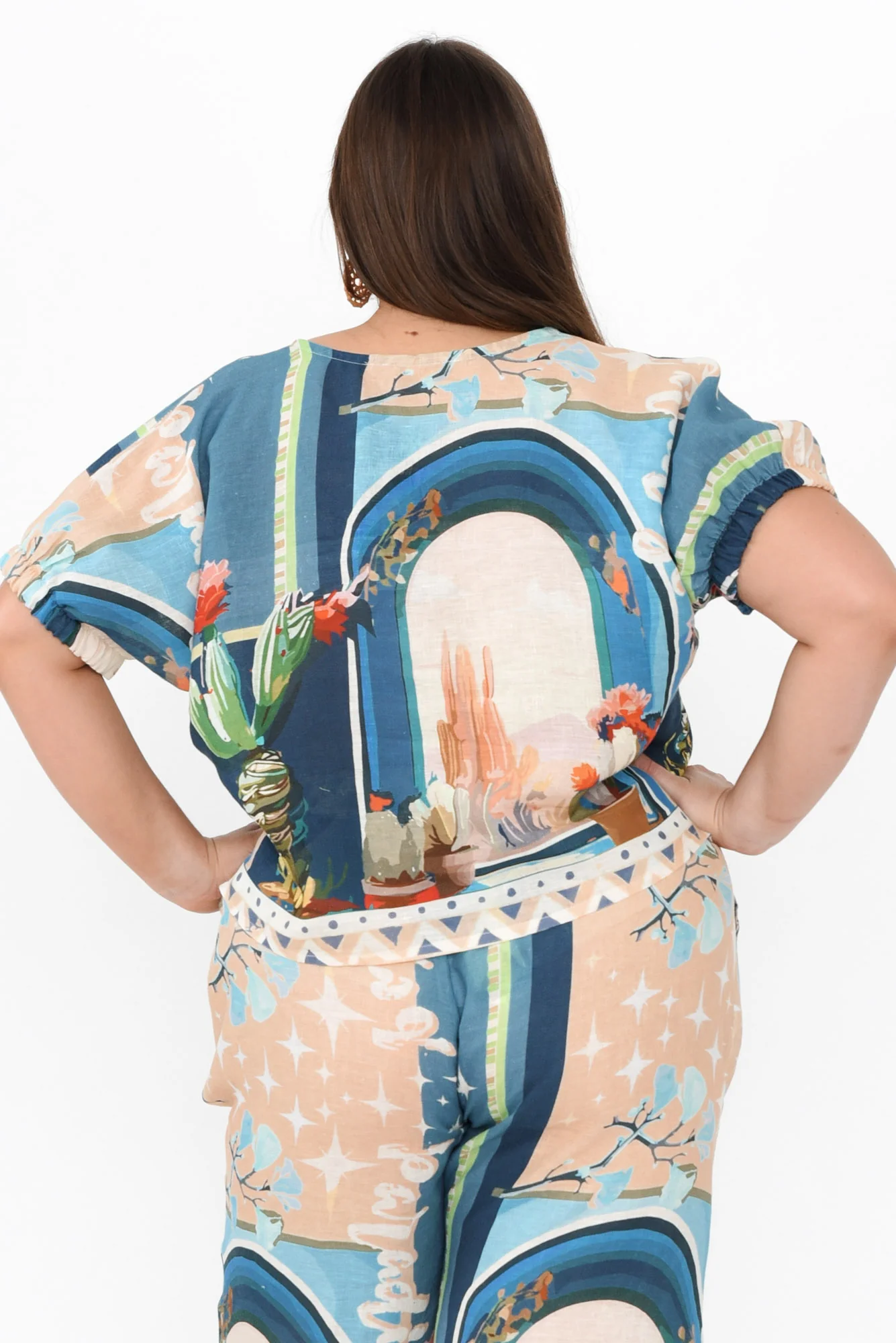 Sayuri Blue Cactus Linen Top