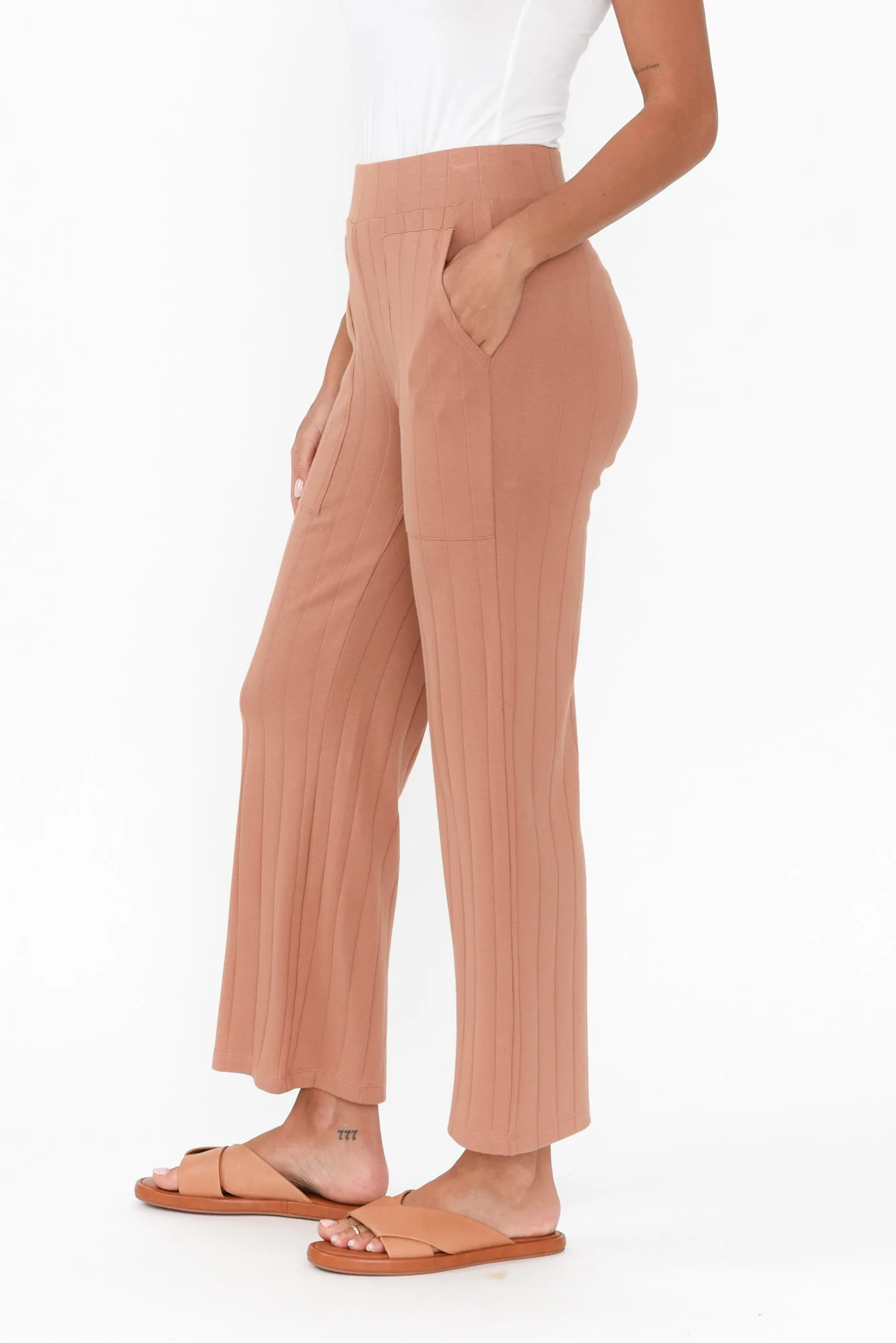 Lacy Mocha Cotton Blend Ribbed Pants