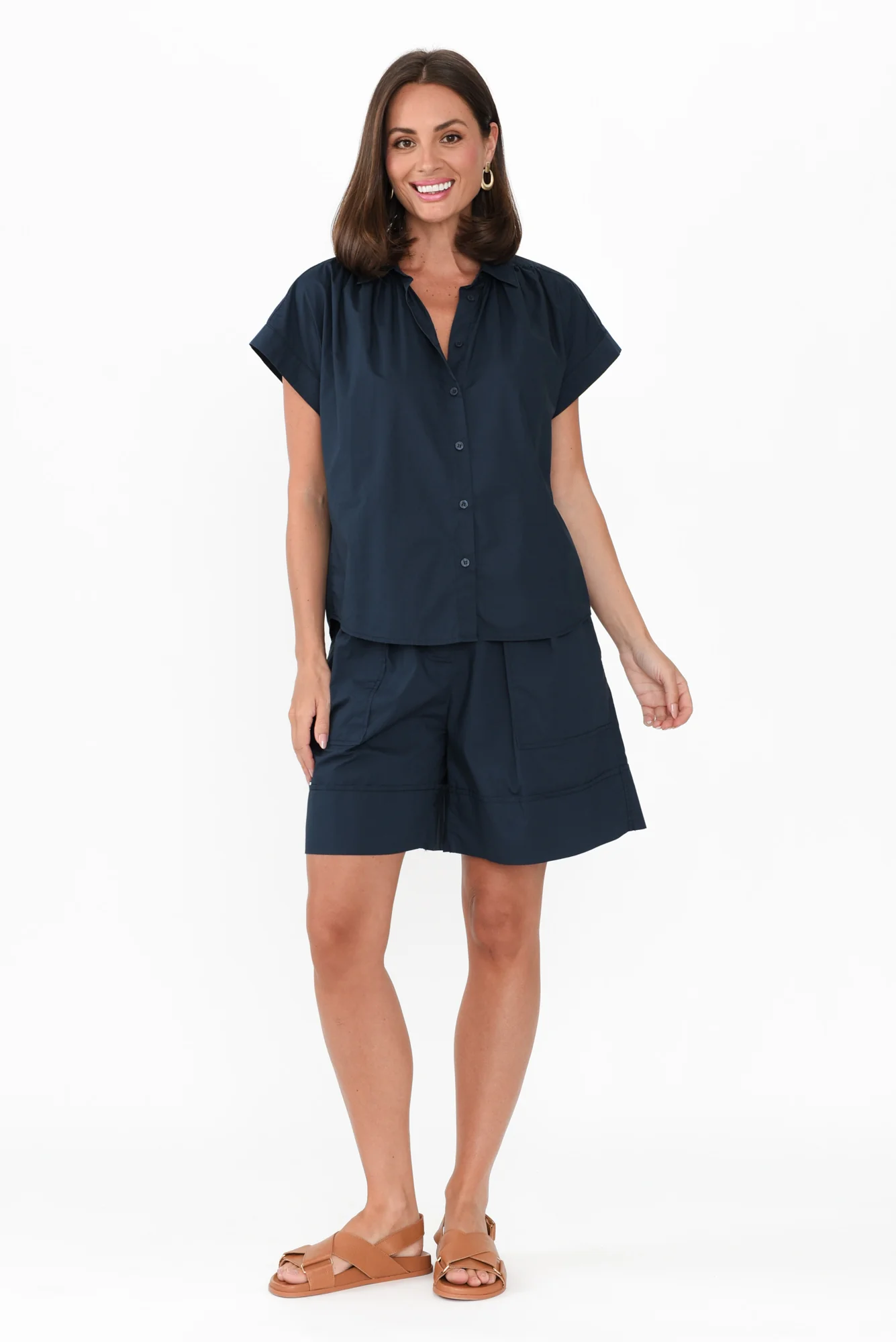 Harlyn Navy Cap Sleeve Shirt