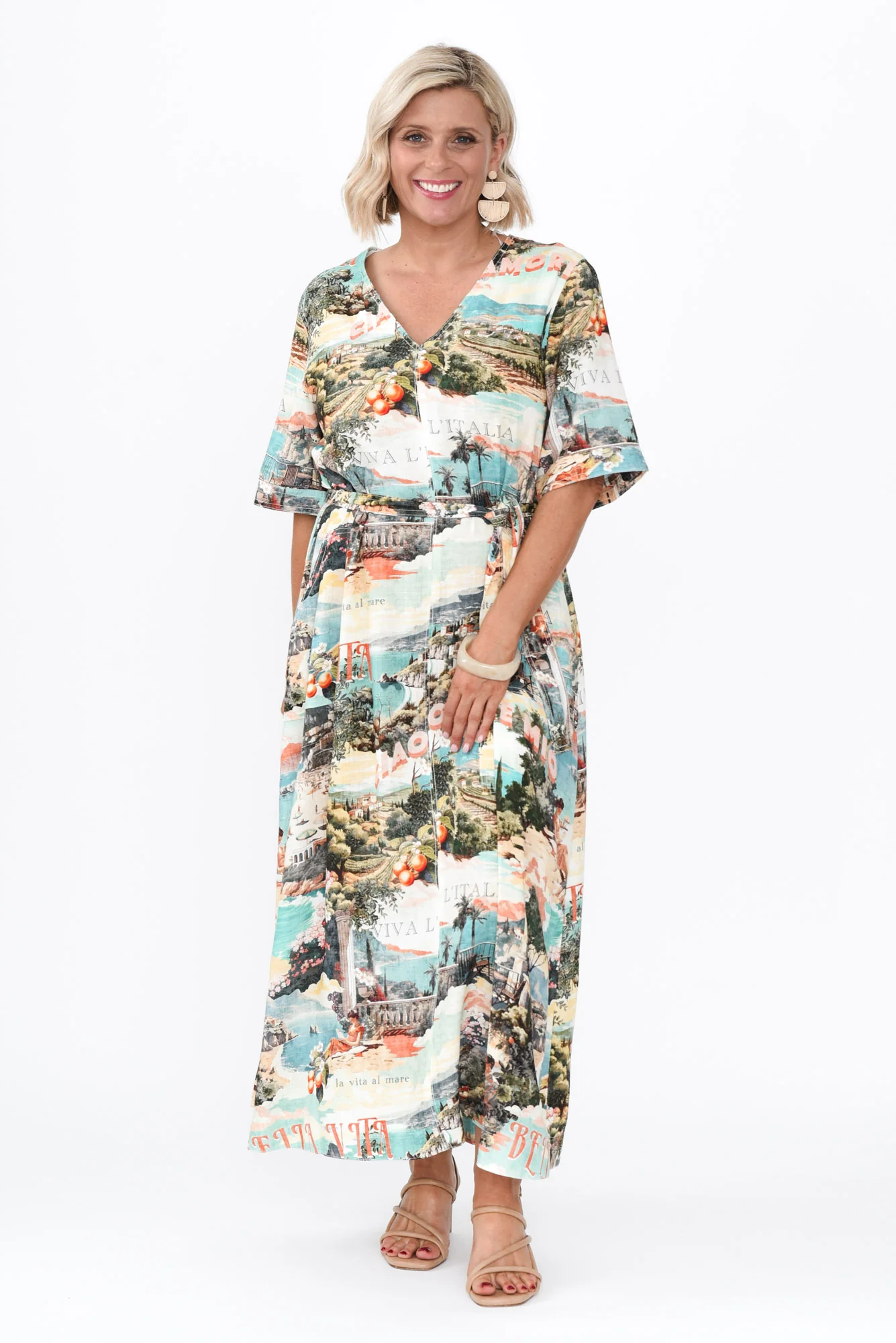 Inara Blue Island Linen Blend Dress