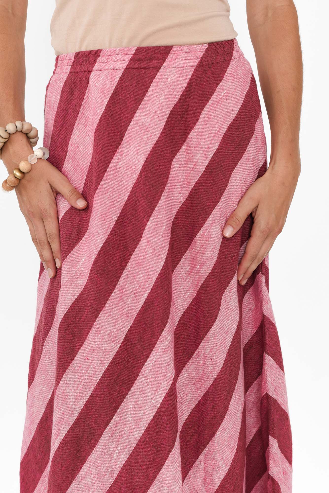 Sicily Burgundy Stripe Linen Skirt