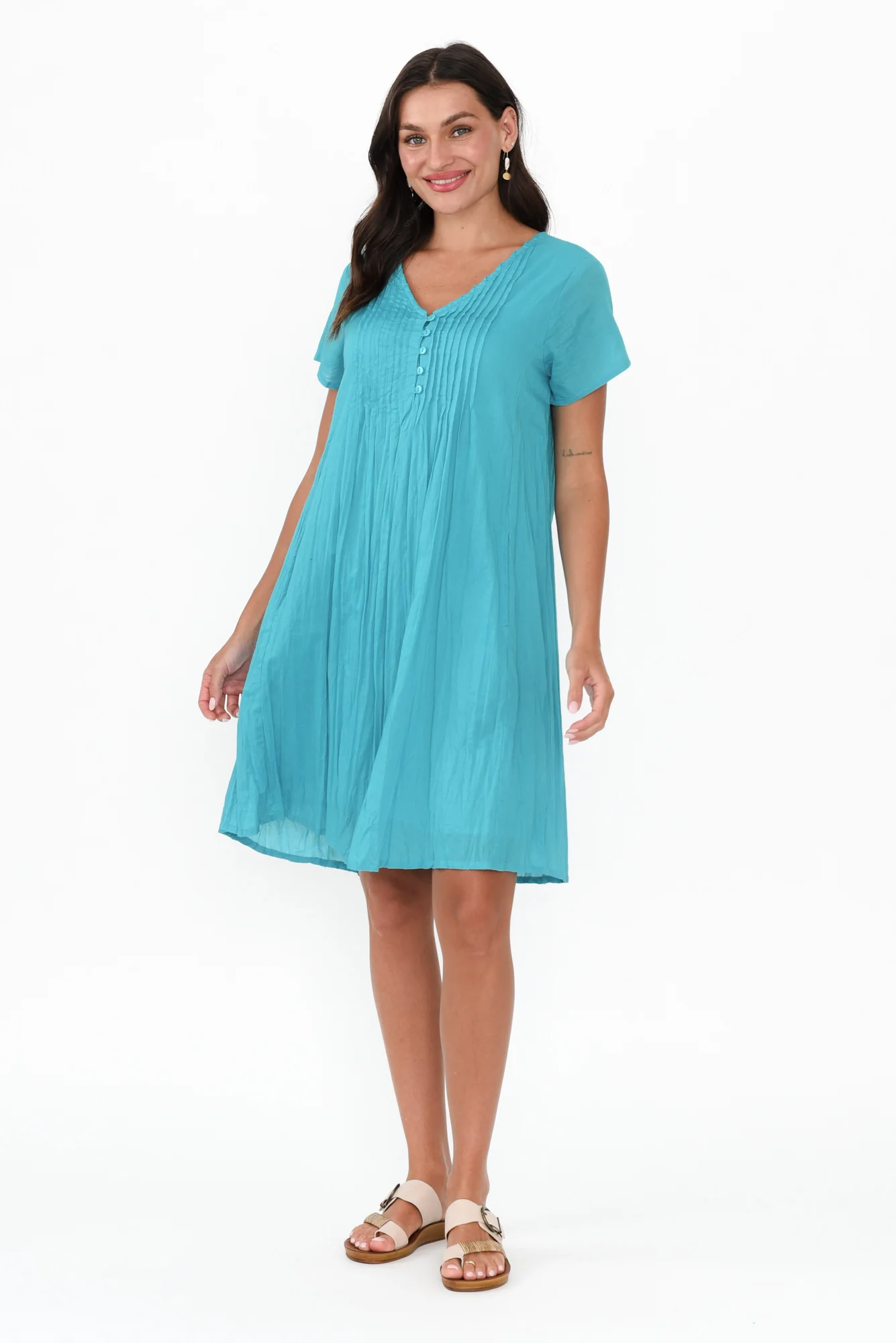 Sabina Sky Blue Crinkle Cotton Dress