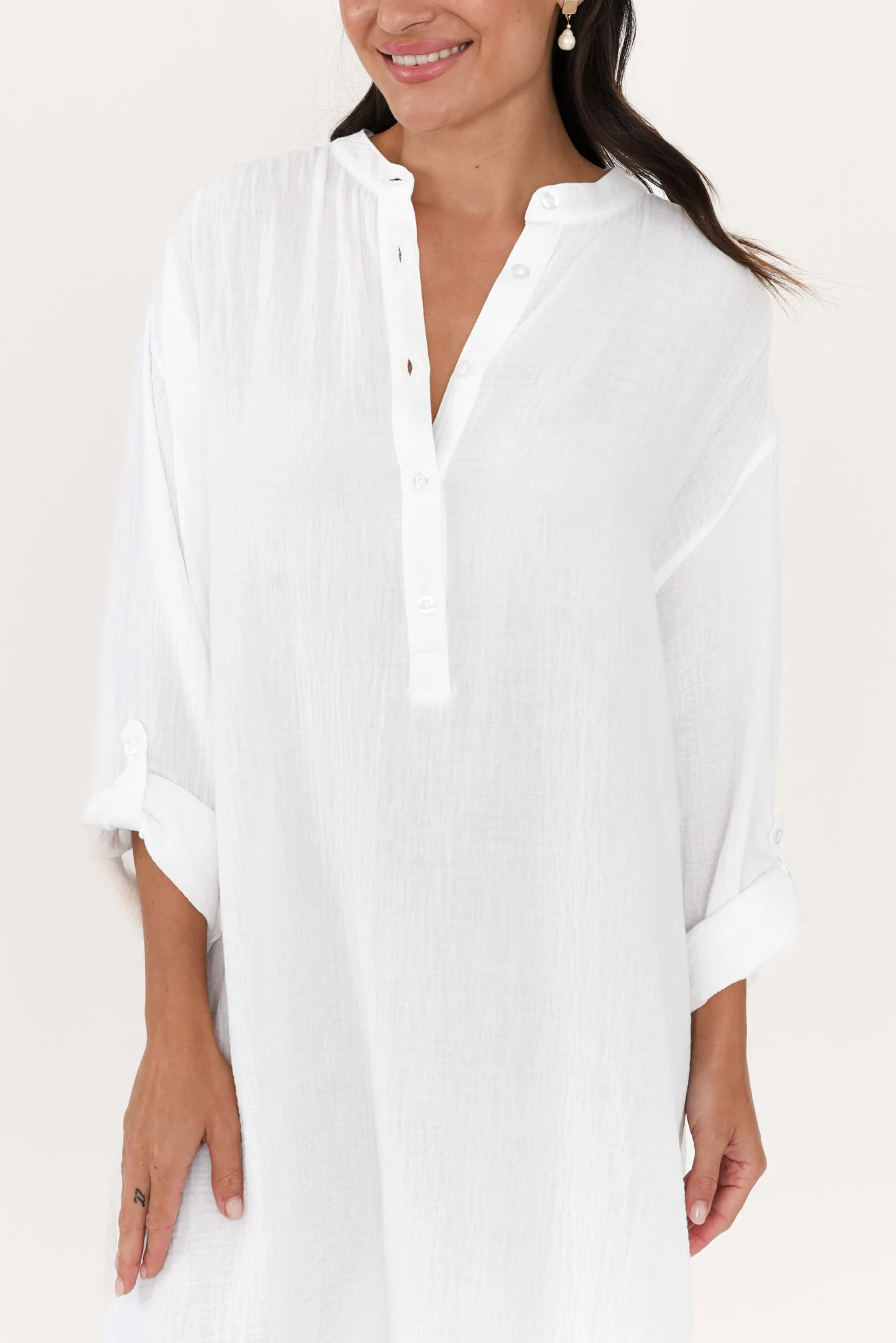 Tropez White Cotton Cheesecloth Kaftan
